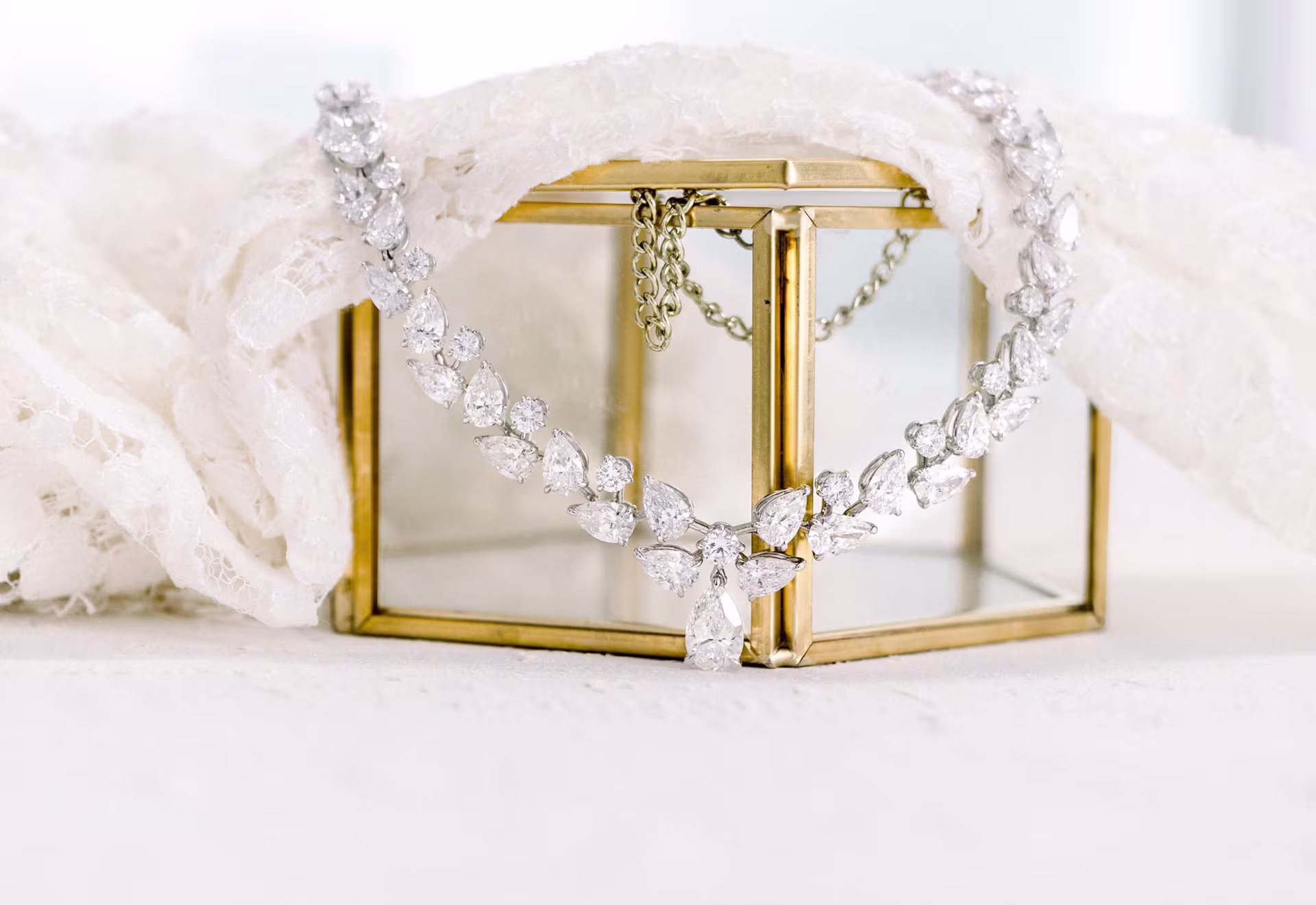 Round and Pear Duet Choker in 18k White Gold 40ctw