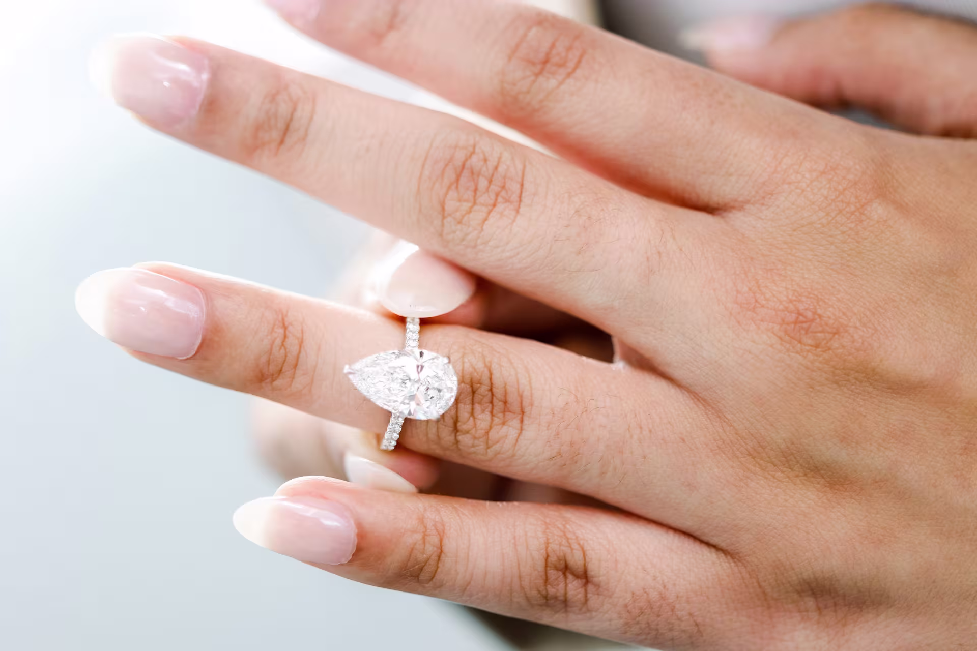 3.5ct pear cathedral pave ring platinum on model