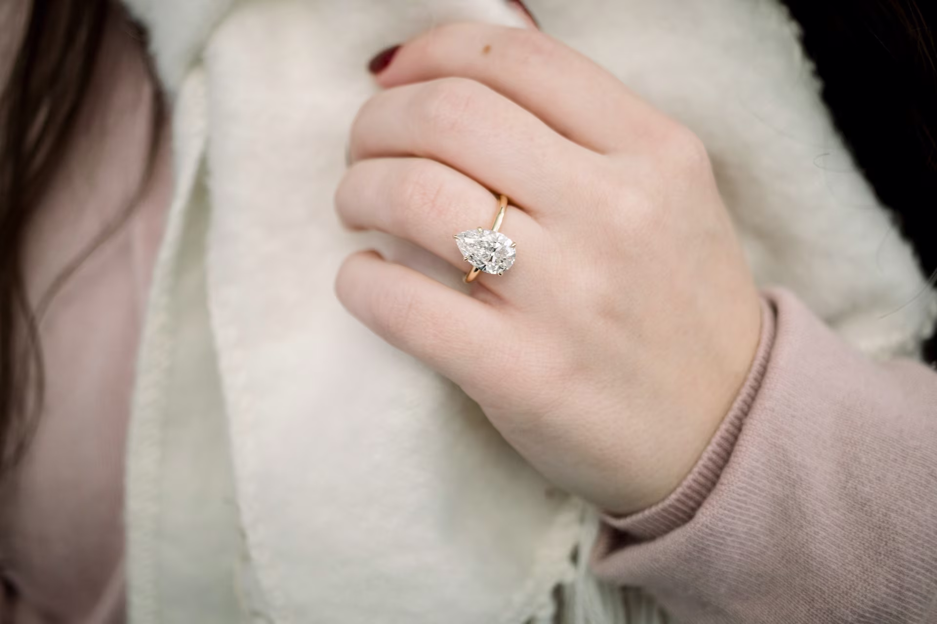 3.5ct pear solitaire lab diamond yellow gold on model