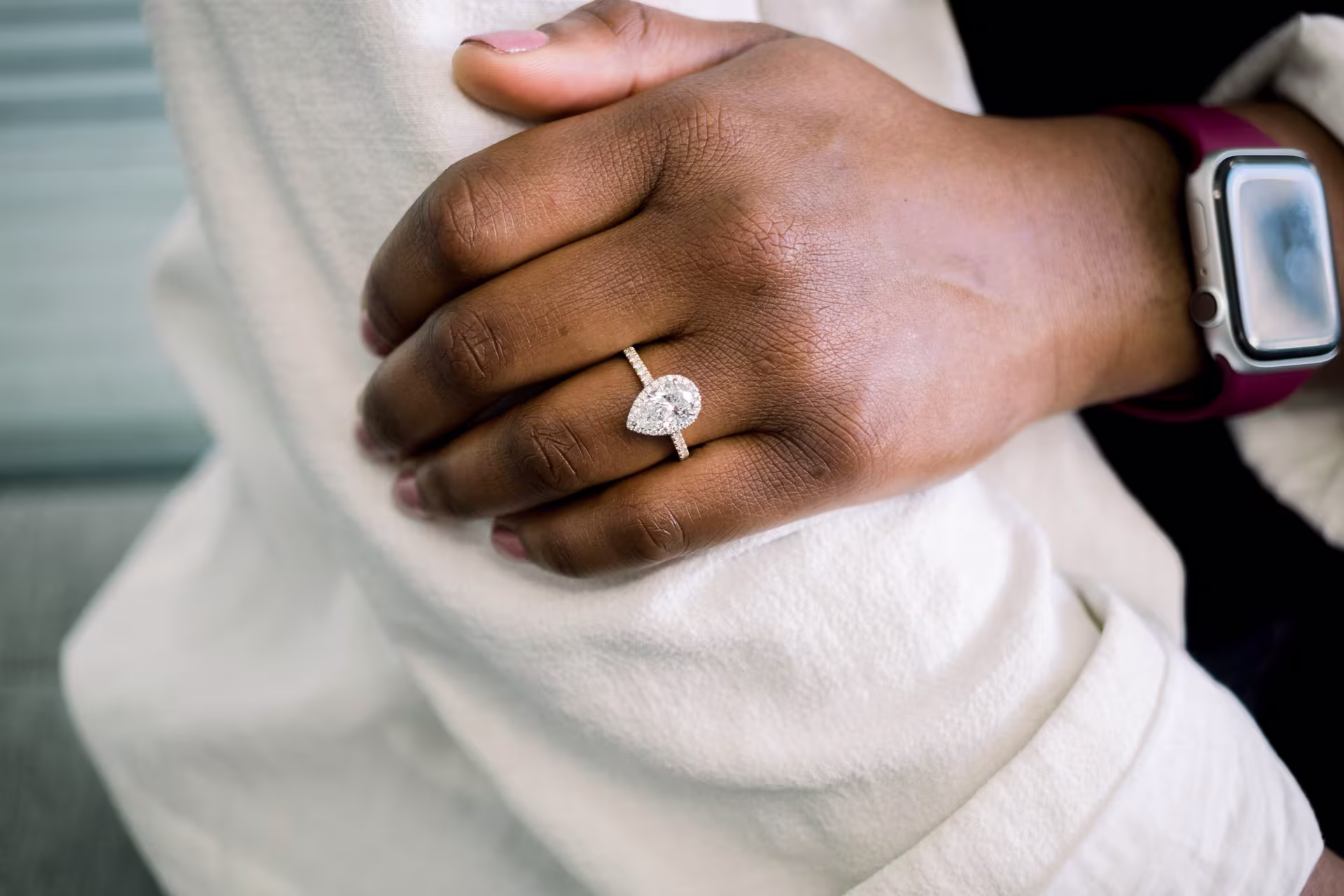 Pear Halo Ring in Yellow Gold