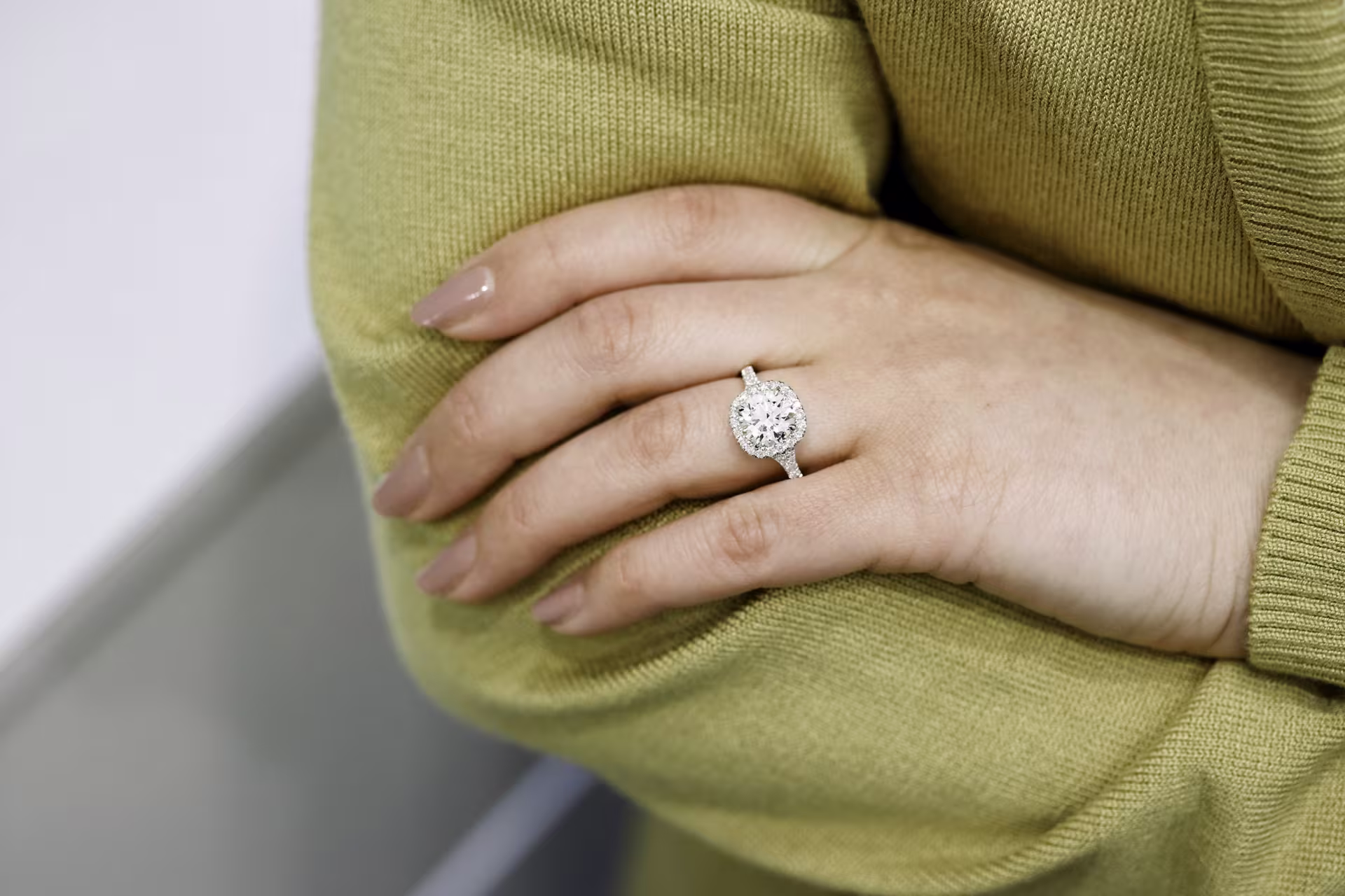 2.25ct round lab diamond in halo setting