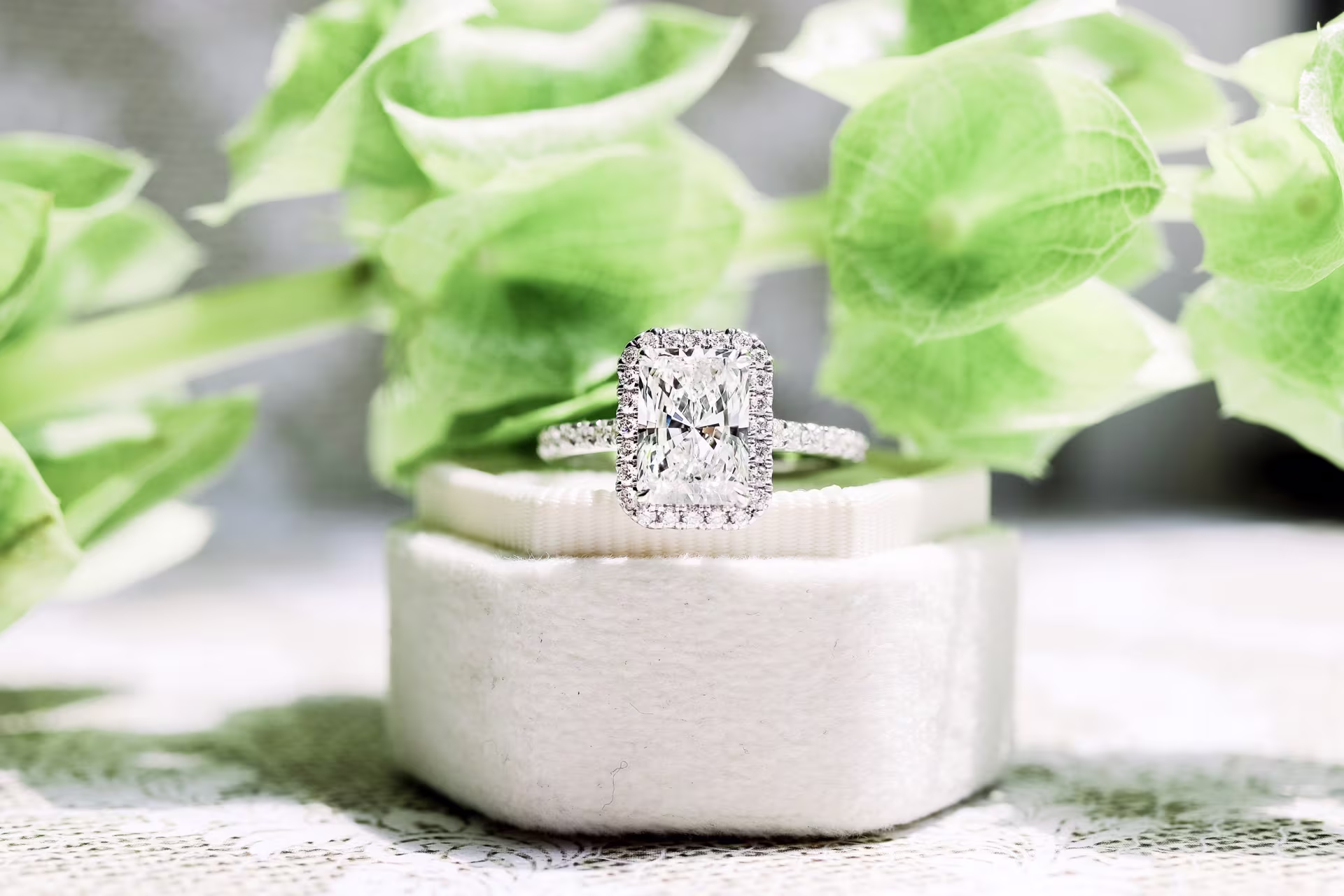 2ct radiant cut in halo pave setting