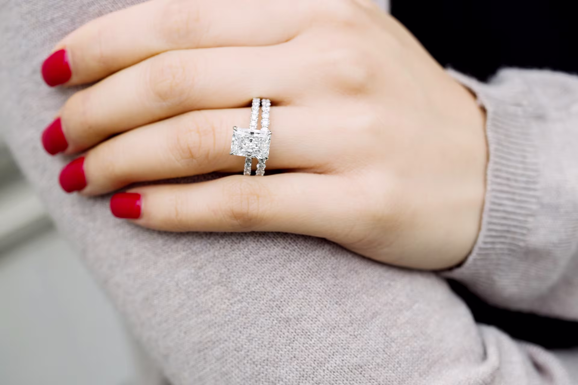 2.5ct radiant cut pave lab diamond wedding set