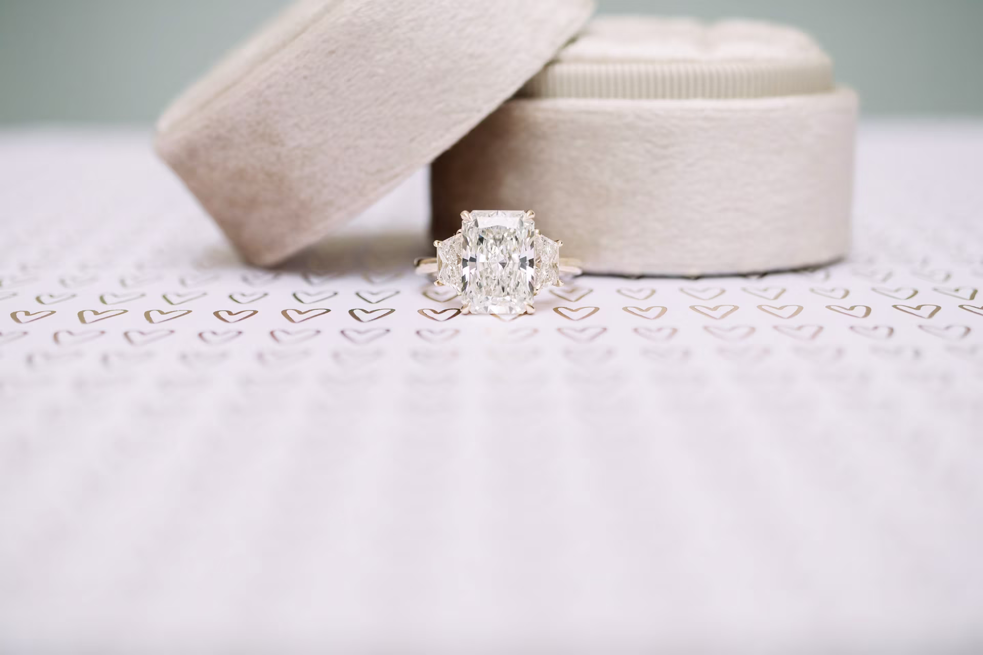 4ct radiant cut lab diamond in three stone setting