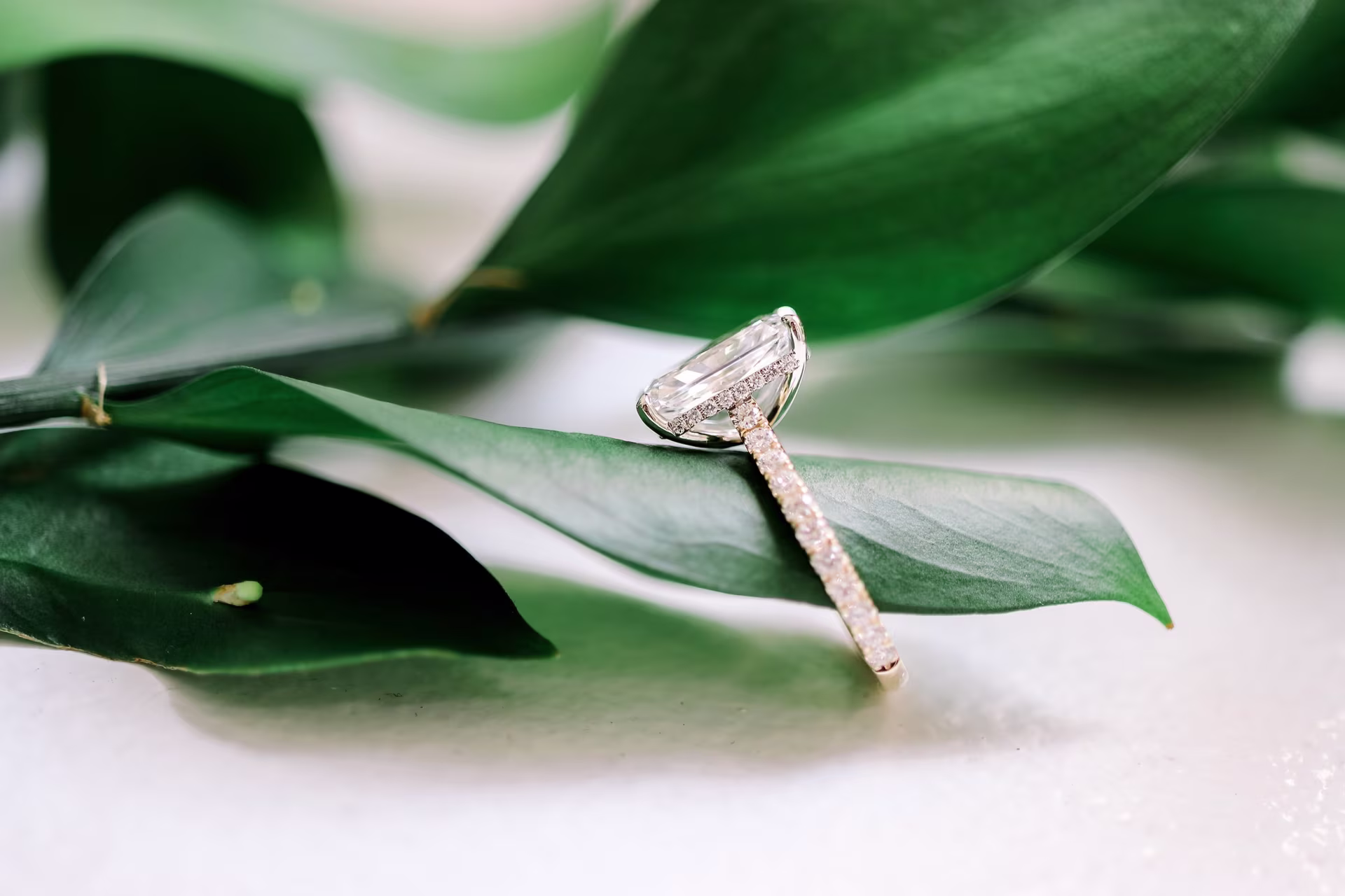 two-tone lab diamond engagement ring with 4.5ct radiant cut