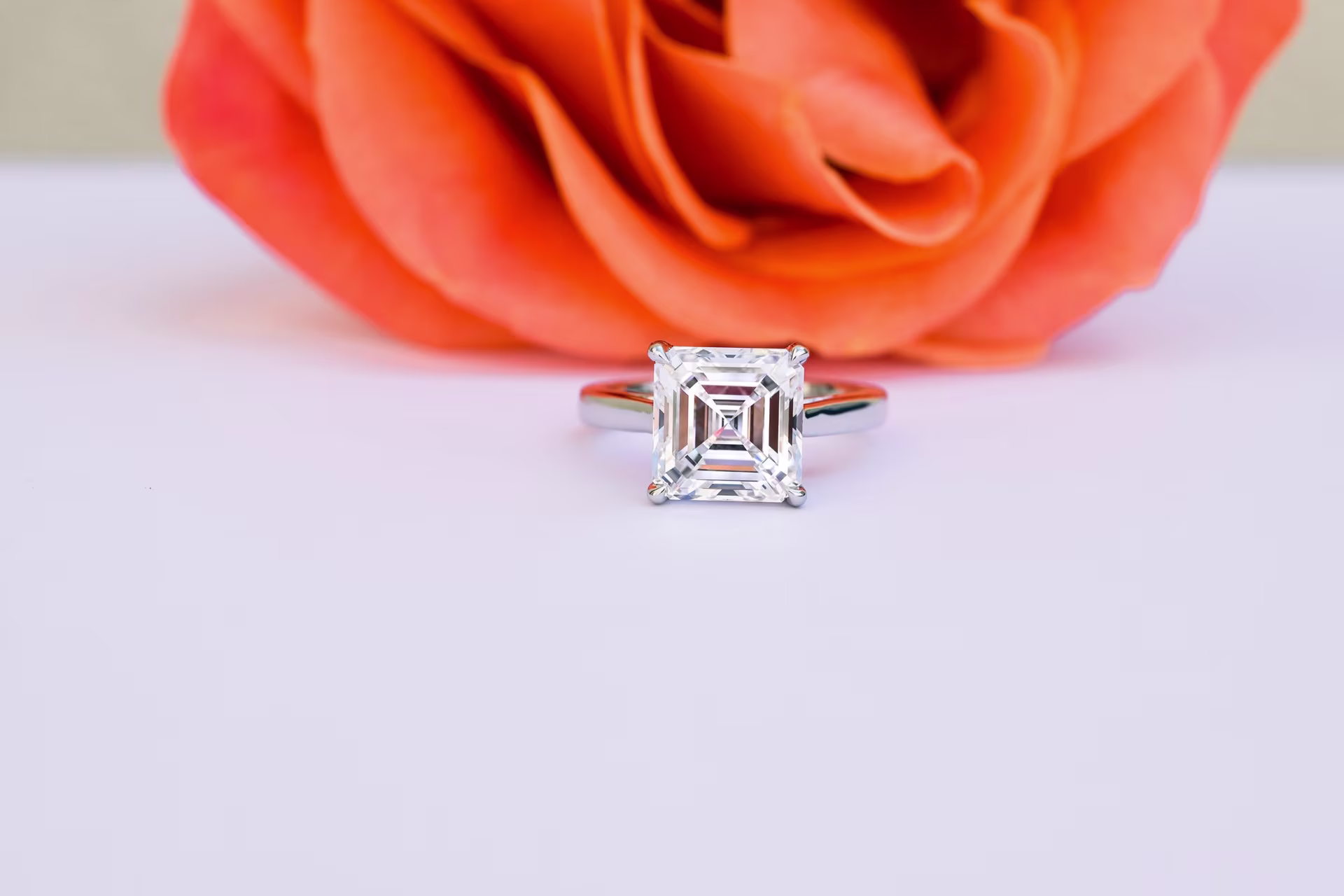 4ct asscher cut lab diamond in cathedral solitaire
