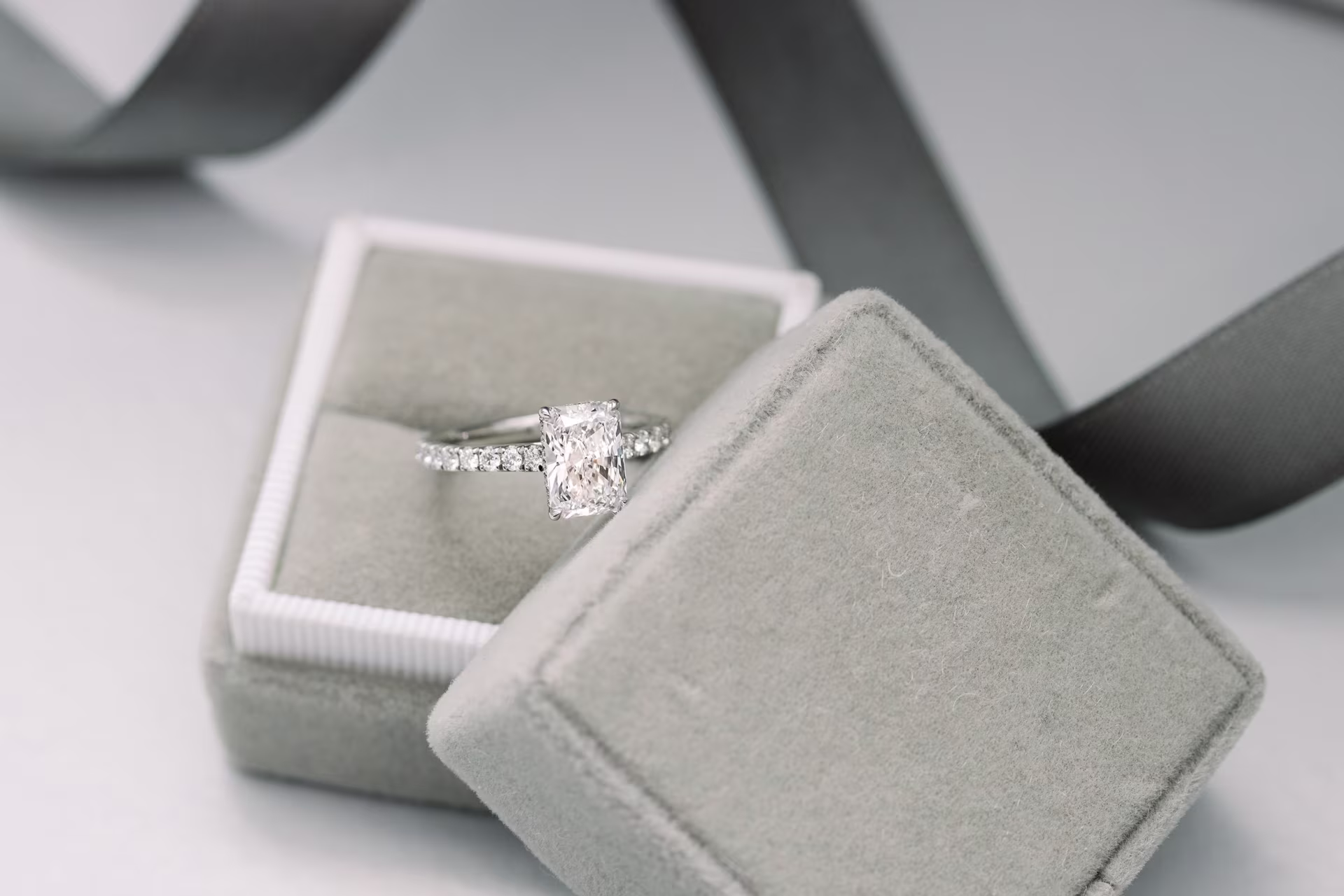 1.75ct radiant cut lab diamond in pave setting