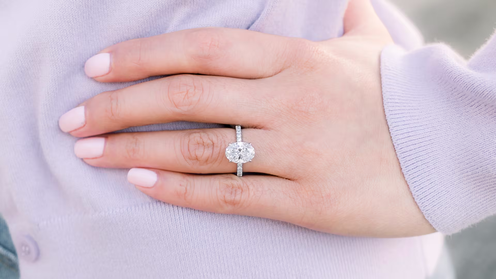 18k wg lab diamond engagement ring on model