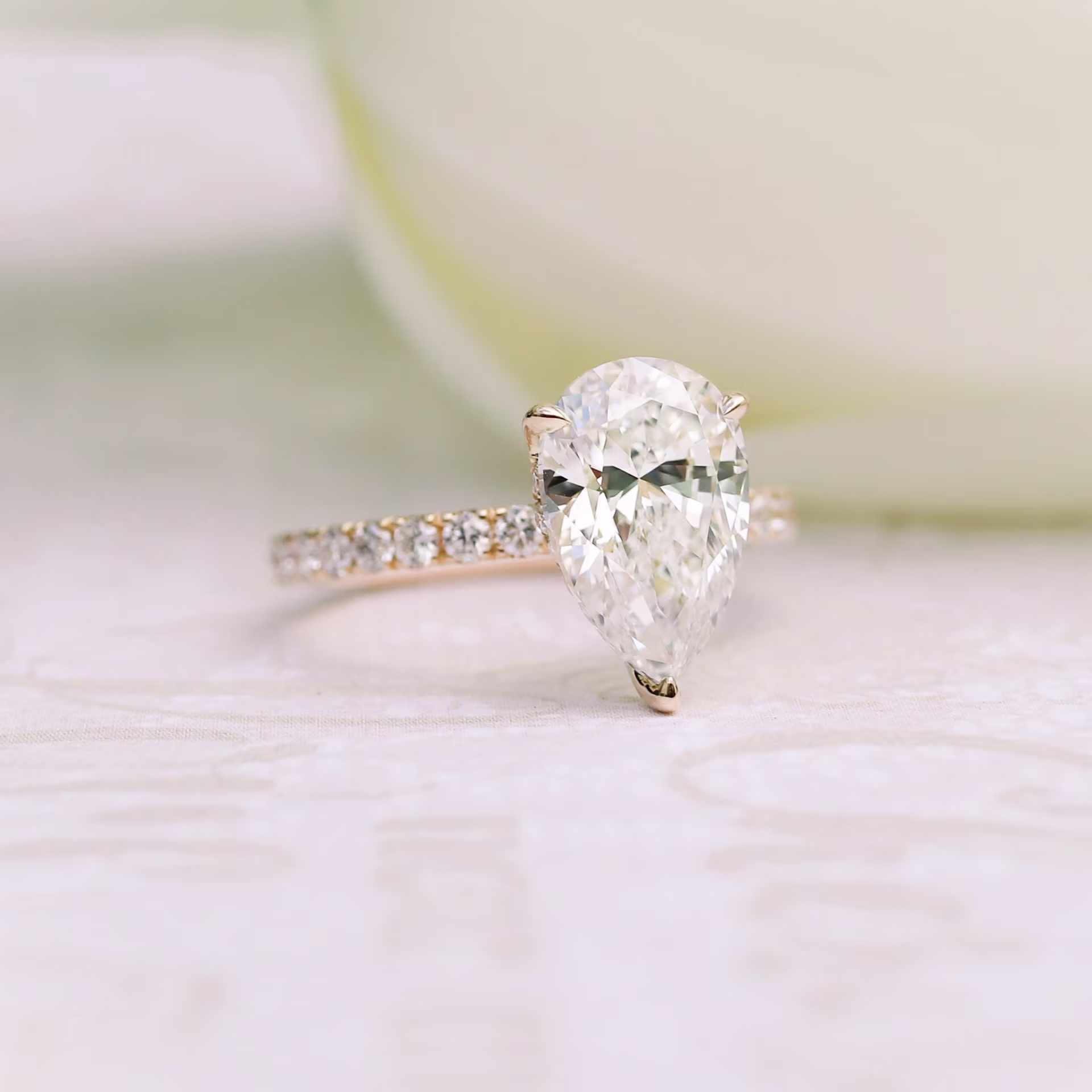Pear Rose Gold Diamond Band Engagement Ring