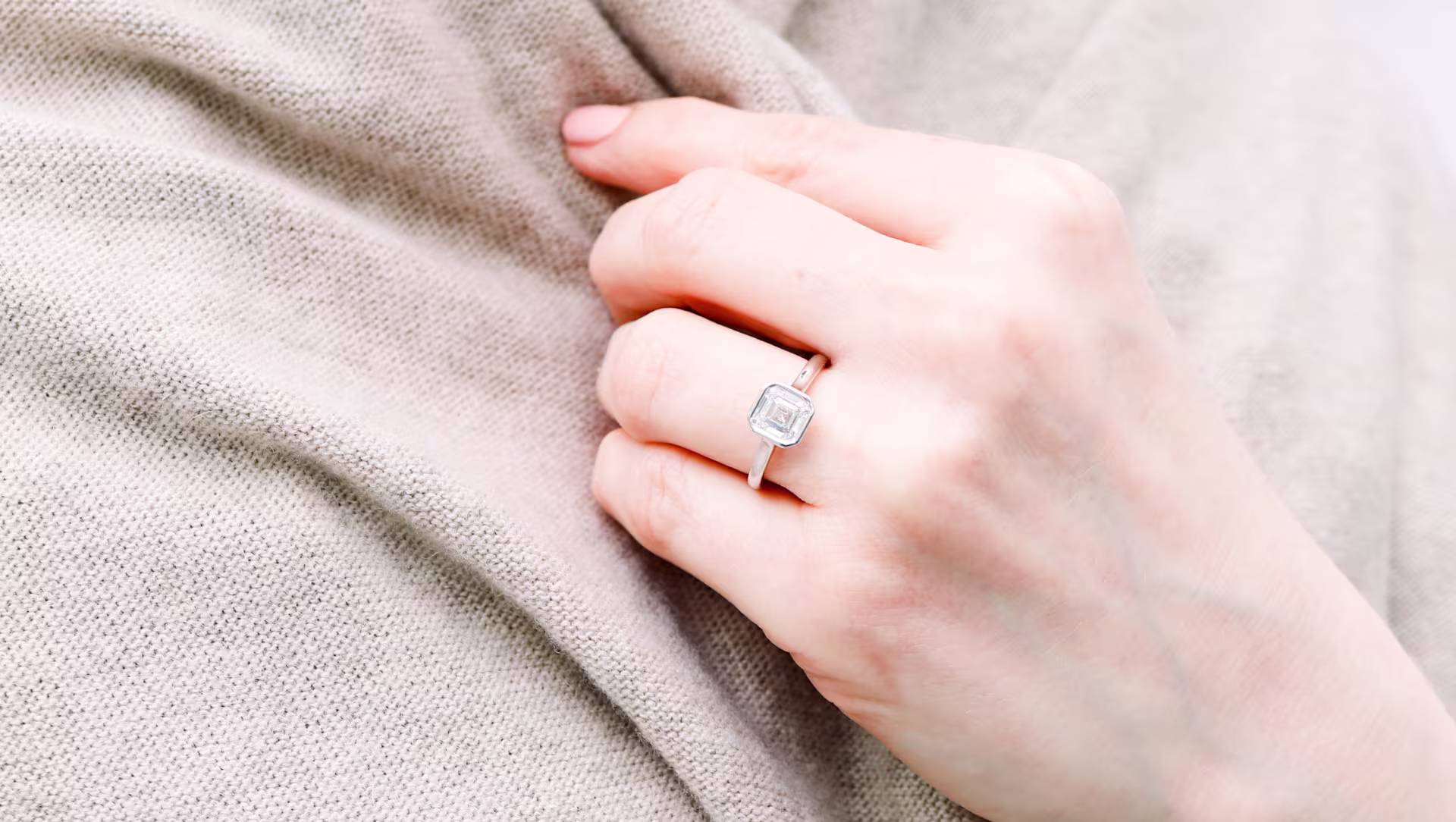 bezel 1.25ct asscher lab diamond engagement ring