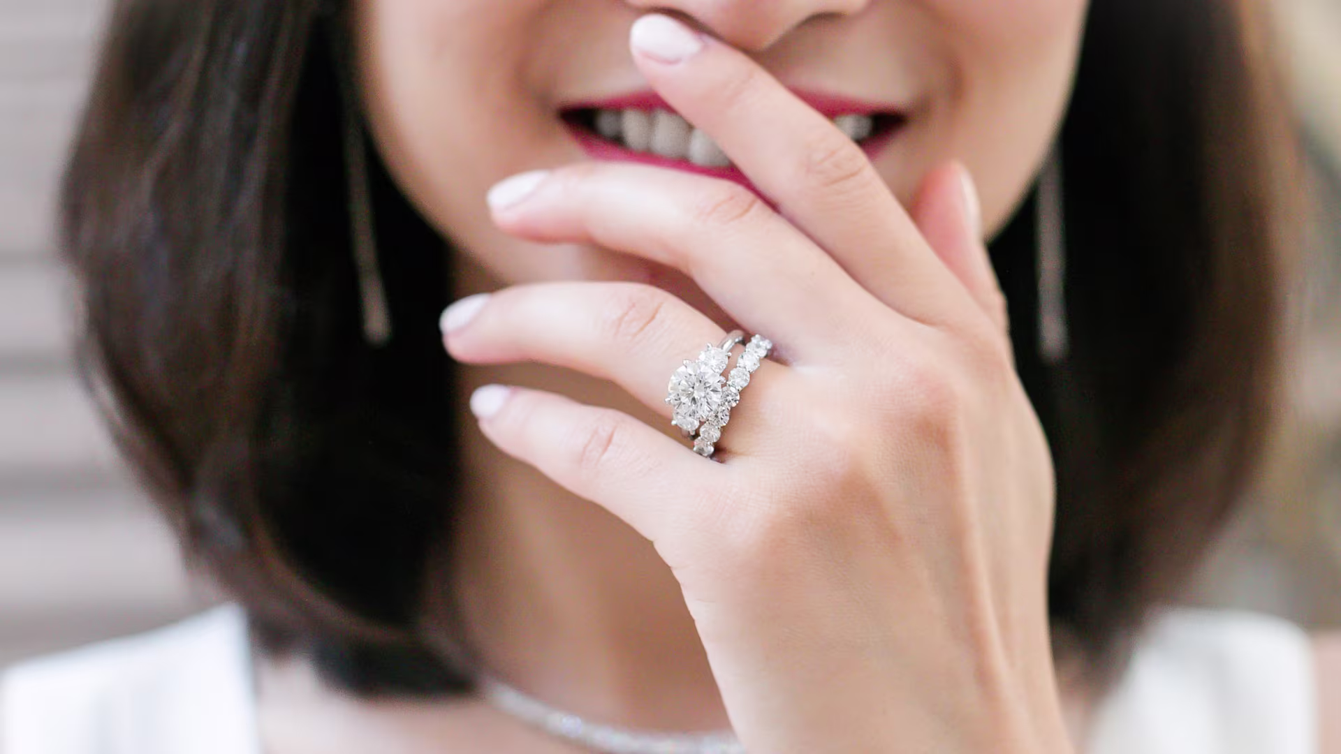 Lab Diamond Three Stone Engagement Ring and Lab Diamond Eternuty Band Ada Diamonds