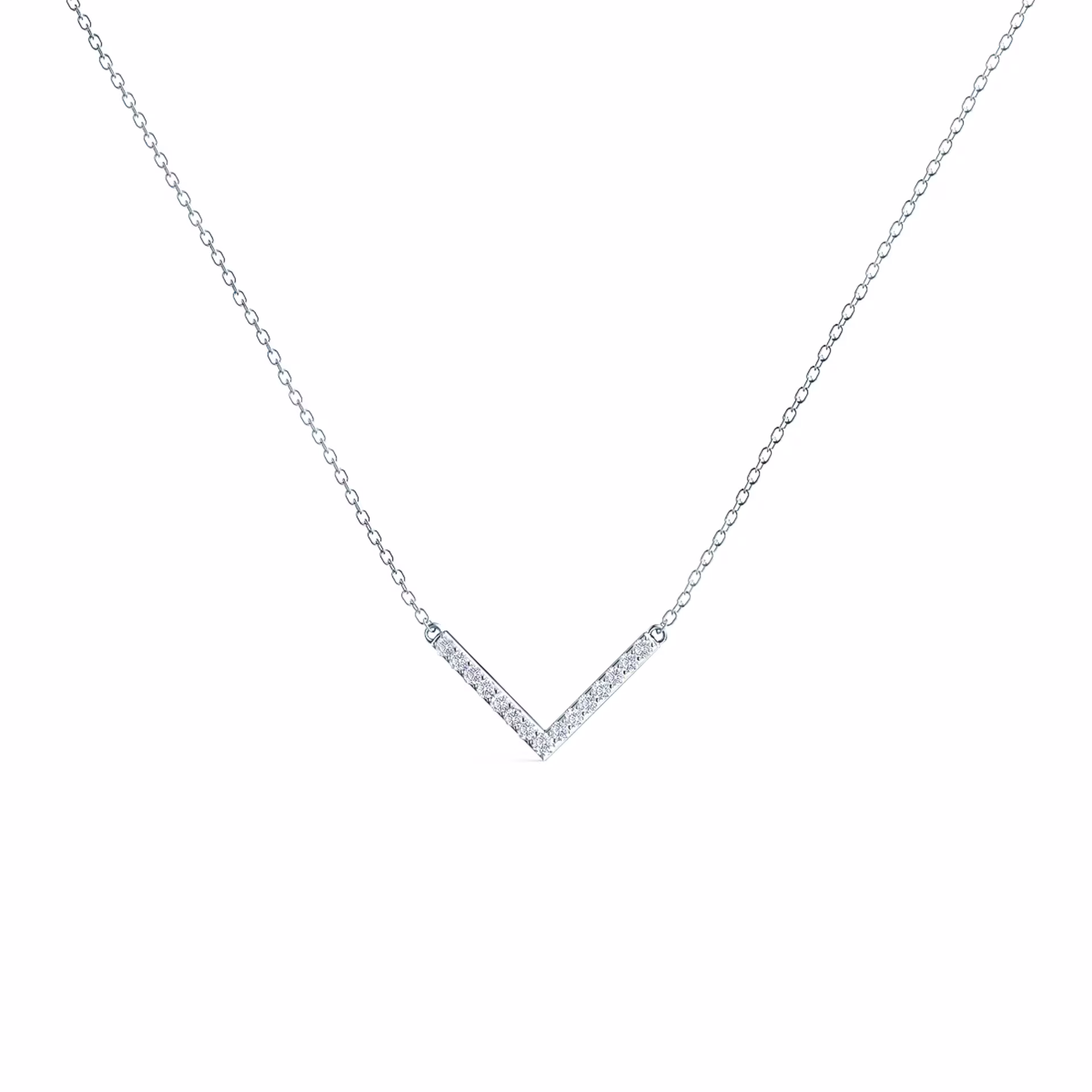 V Necklace in 14k White Gold 0.24ctw