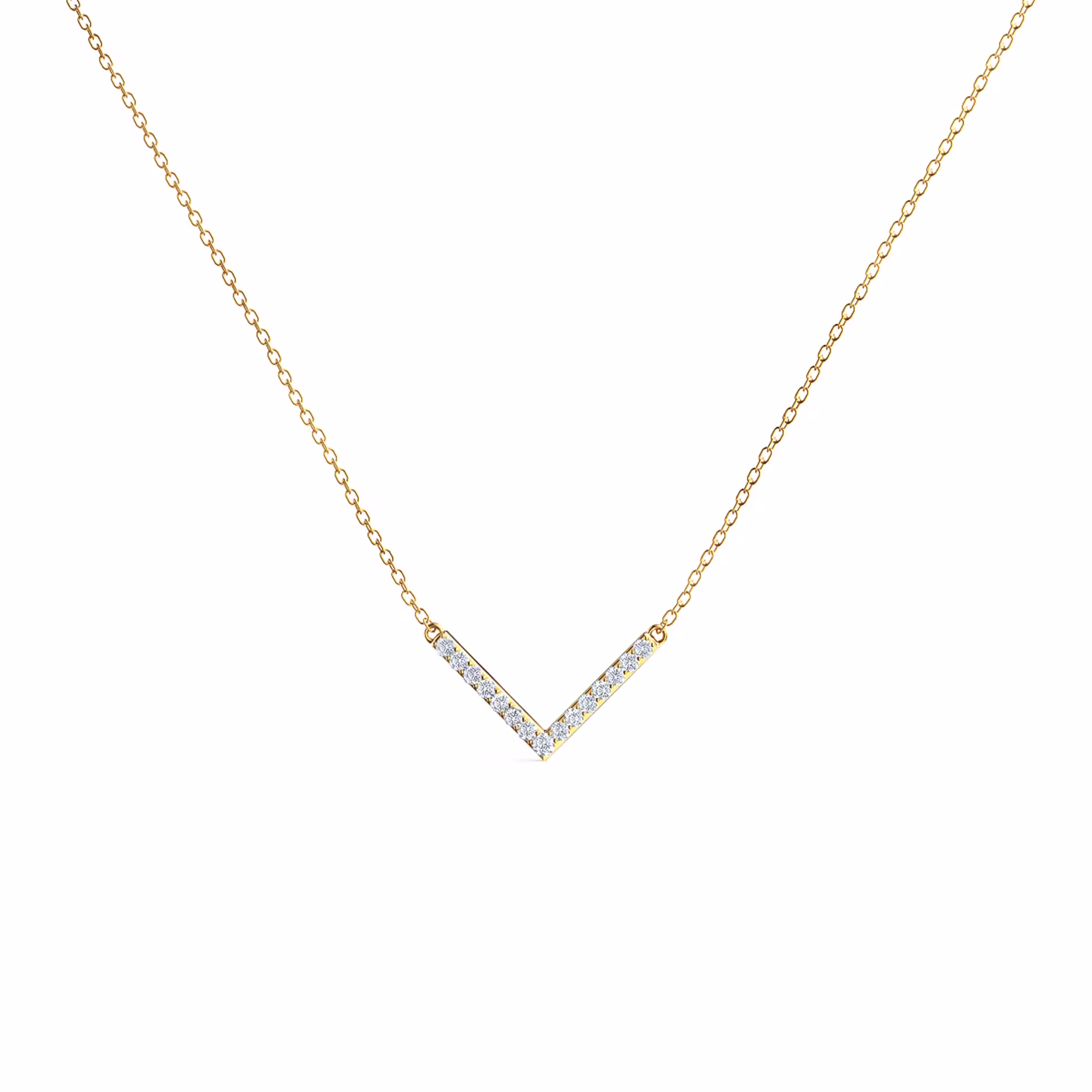 Hand Selected 0.24 Carat Round Man Made Diamonds set in 14k Yellow Gold Diamond V Necklace (Main View)