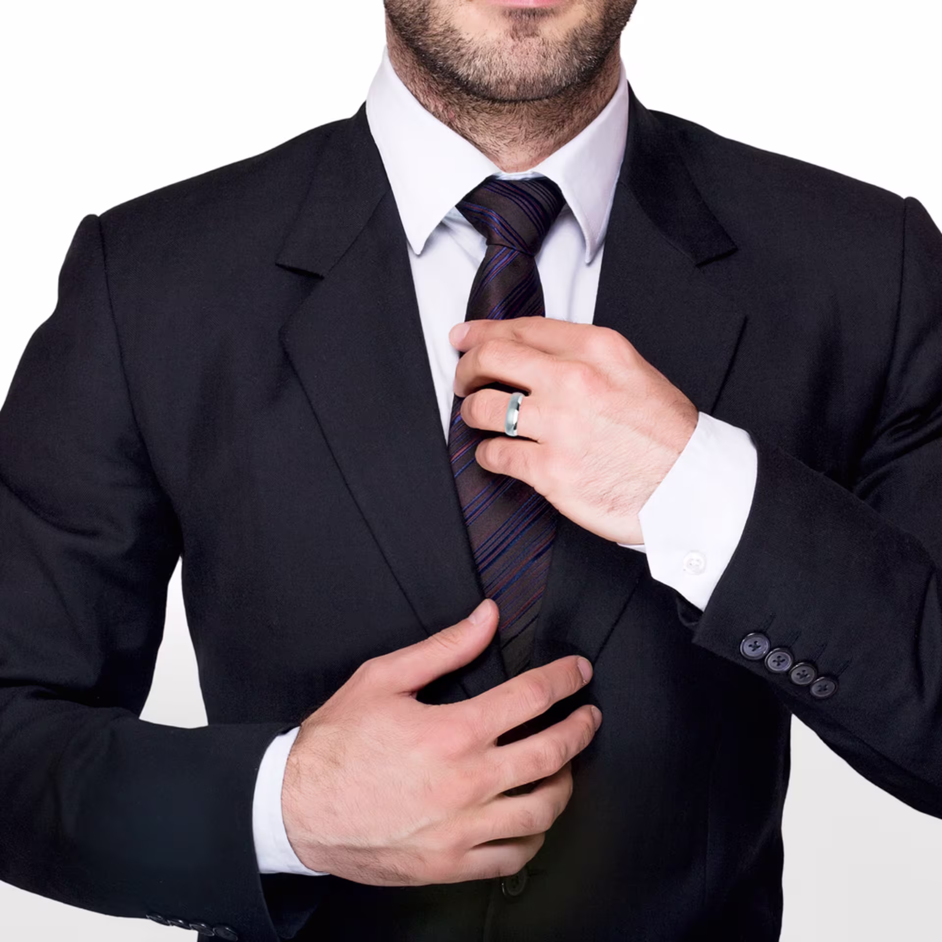 Men's Classic Round Wedding Band in Platinum on Hand Rendering Design-168