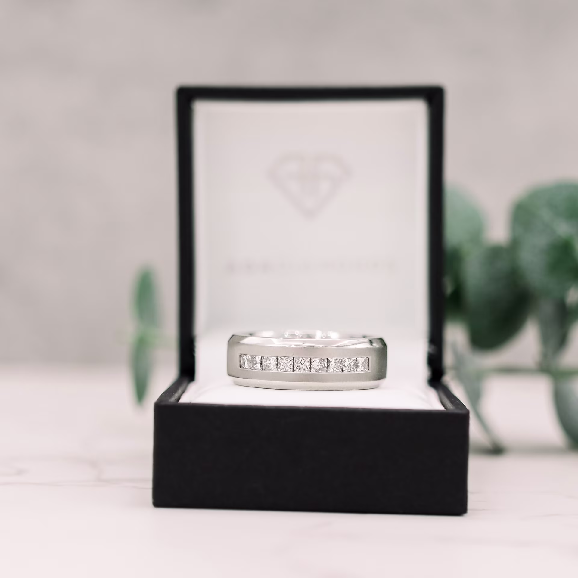 platinum princess cut lab diamond men's wedding band with beveled edge ada diamonds design ad 183 macro