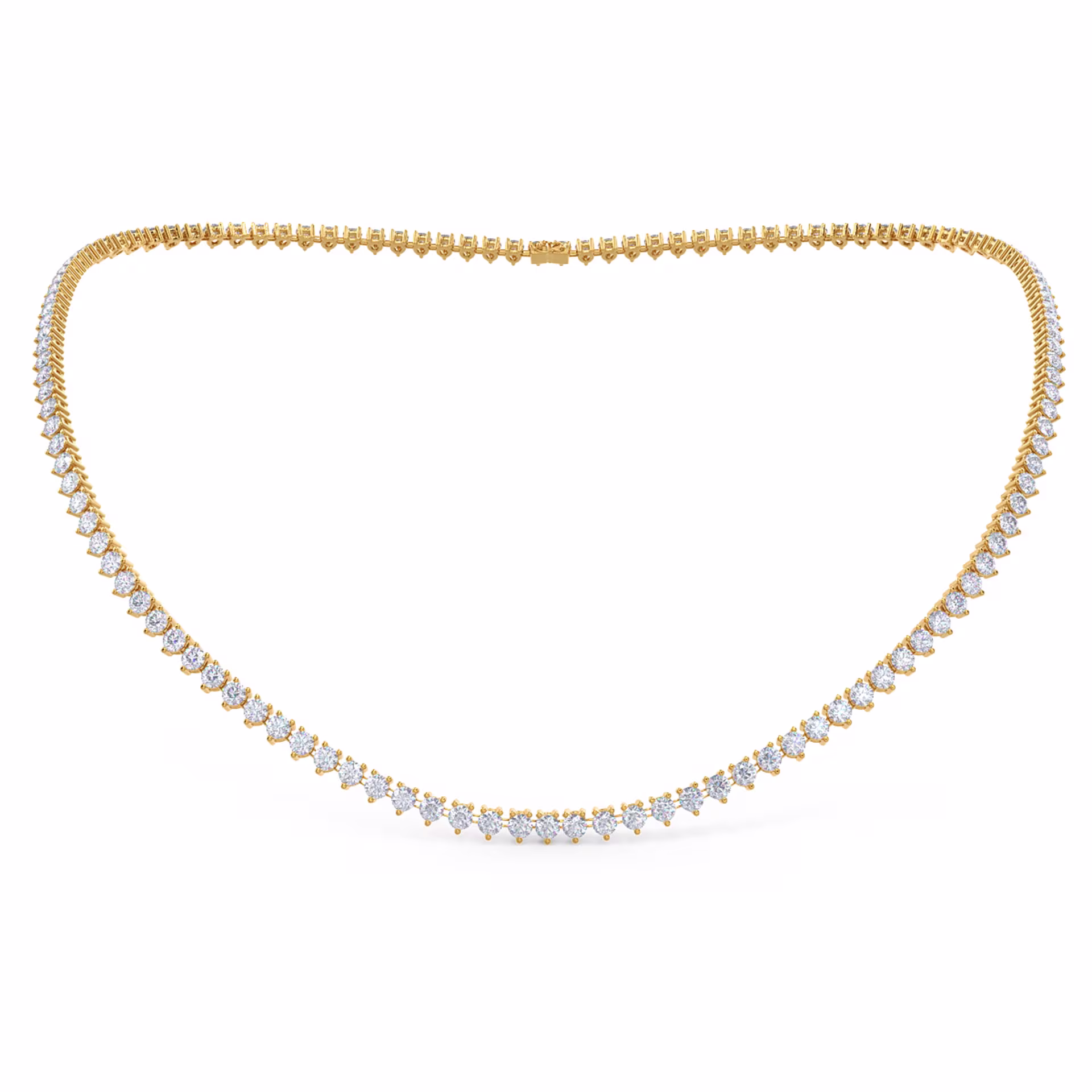 Three Prong Tennis Necklace in 14k Yellow Gold 14ctw
