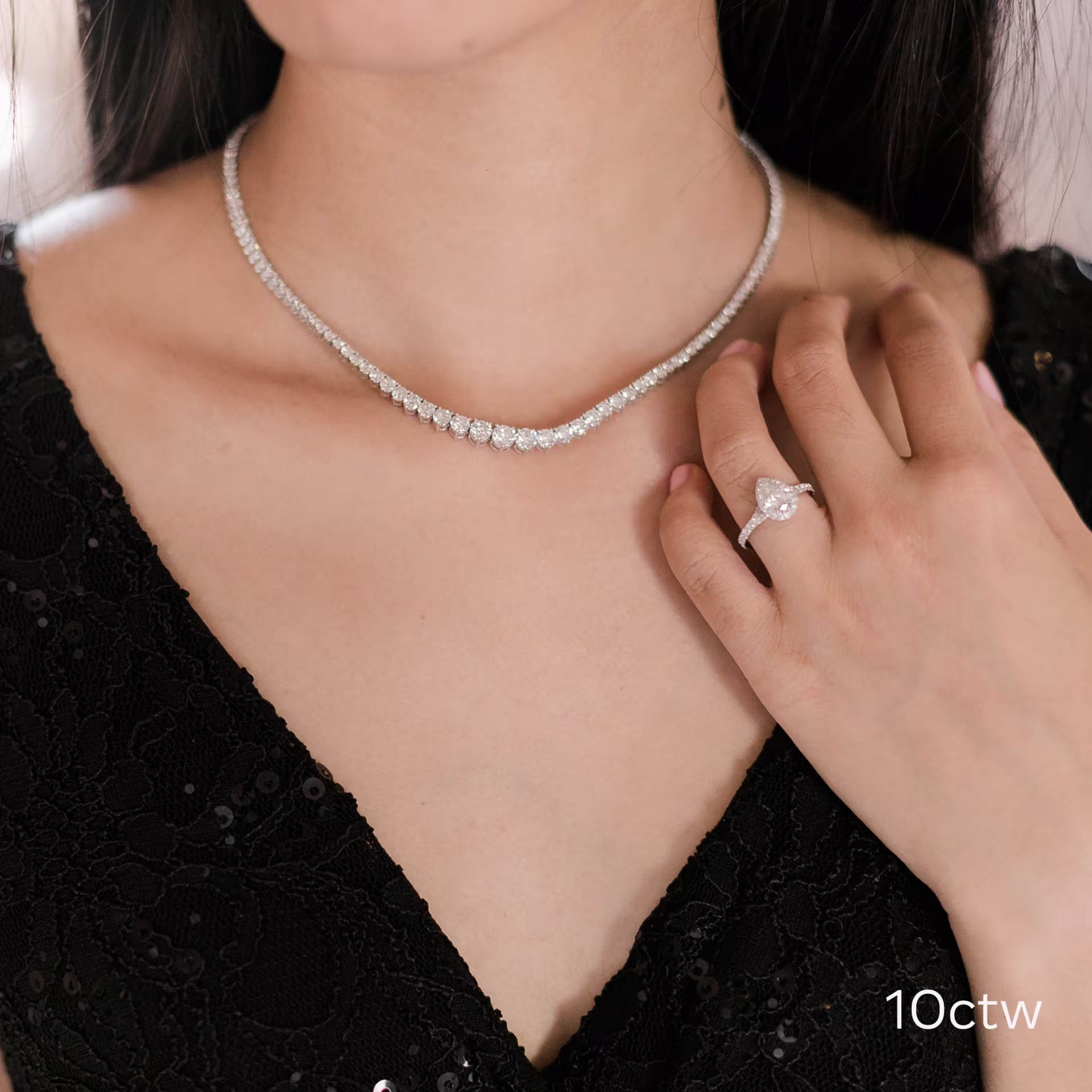 18k White Gold 10ct Lab Diamond Choker Ada Diamonds Design AD-110 on Model