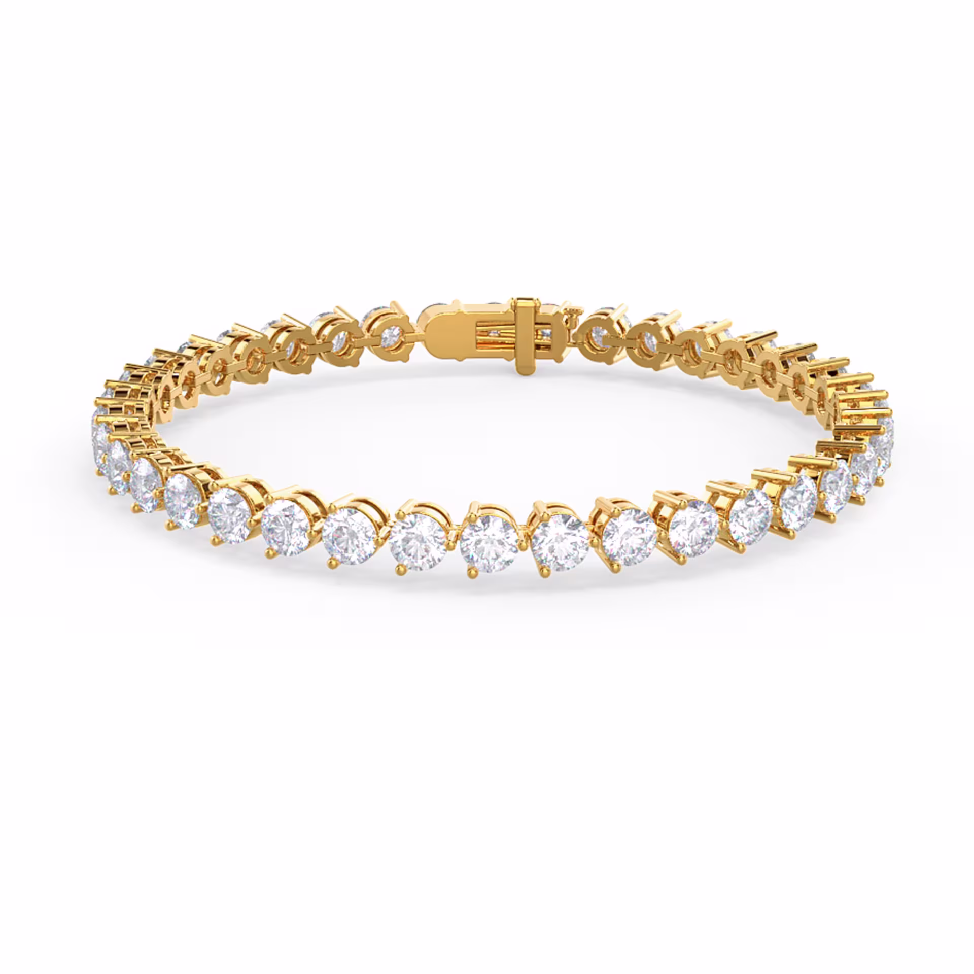 Round Man Made Diamonds set in Yellow Gold Lab Diamond Three Prong Tennis Bracelet (Main View)