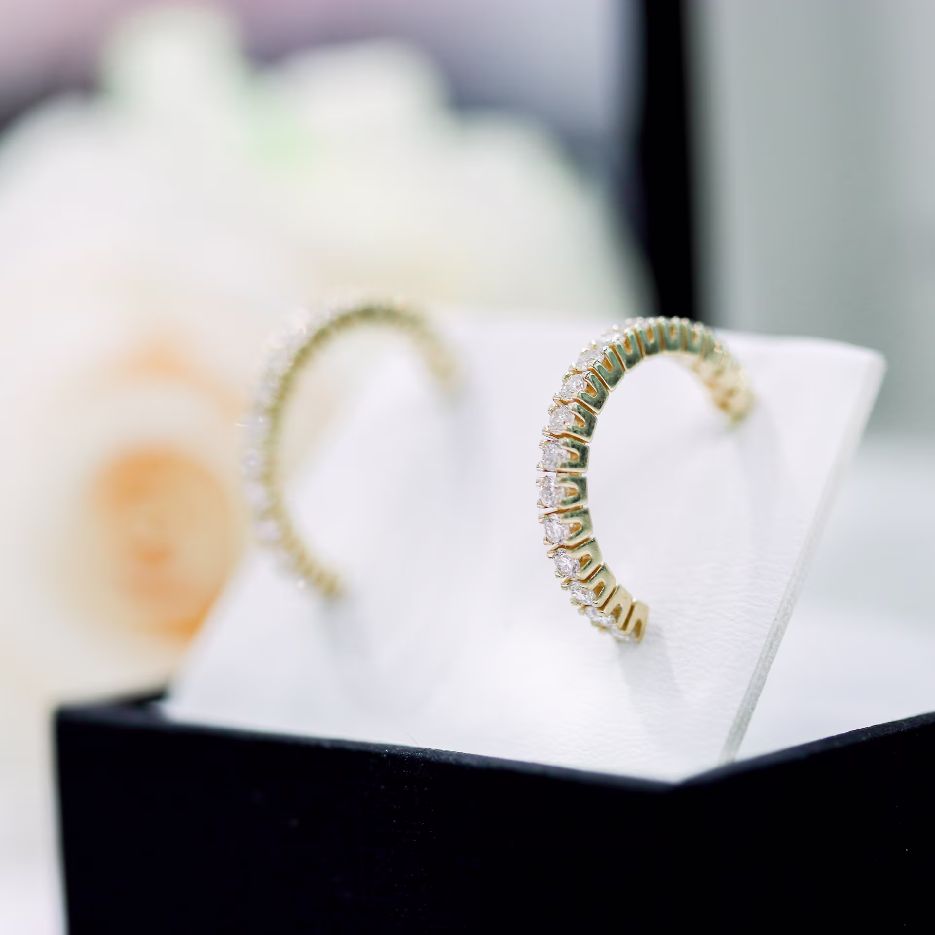 0.7 Carat Round Brilliant Lab Created Diamonds set in 14k Yellow Gold Classic J Hoop Diamond Earrings (Profile View)