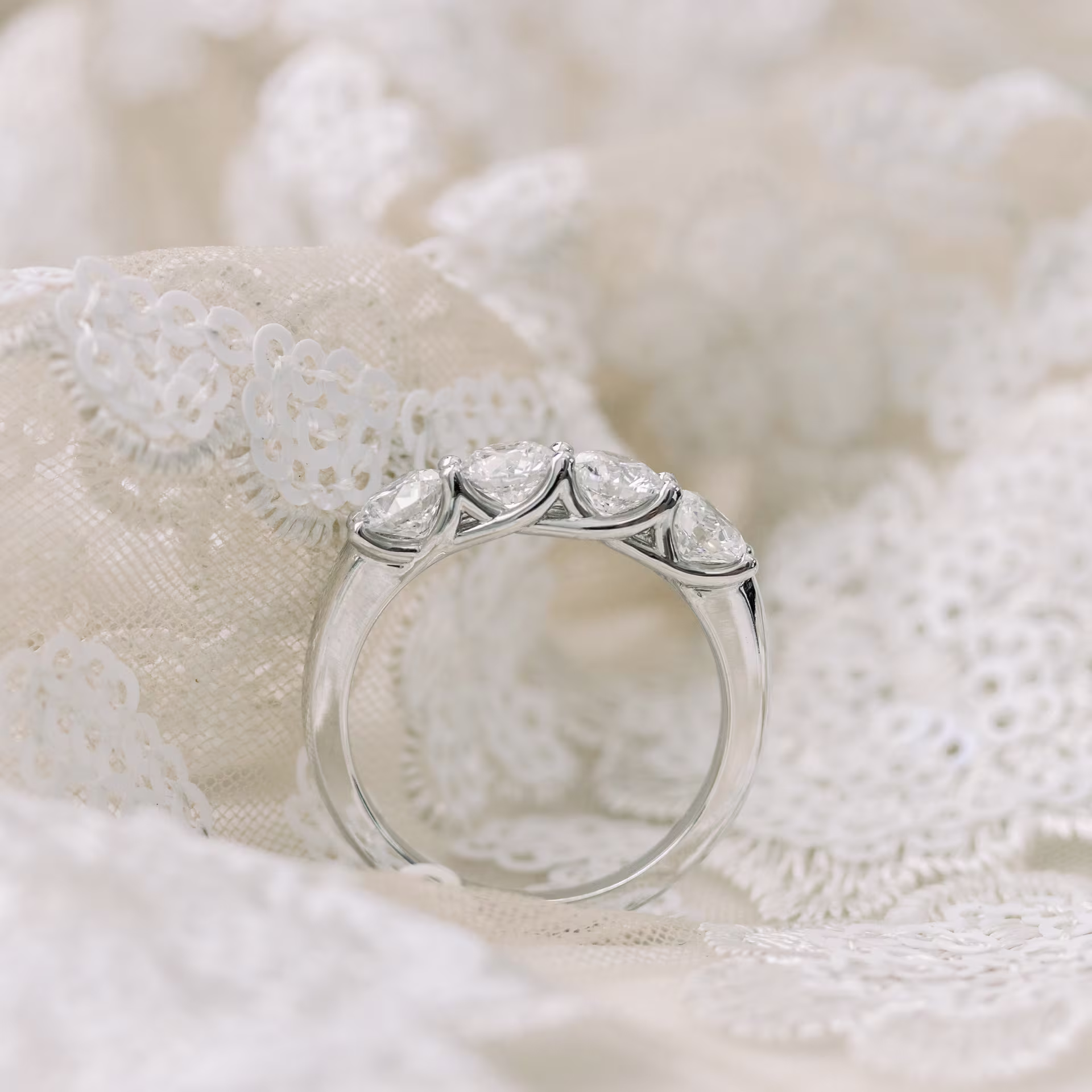 18k White Gold 1.5 Carat Round Four Stone Lab Created Diamond Ring Ada Diamonds Design AD-182 Profile View