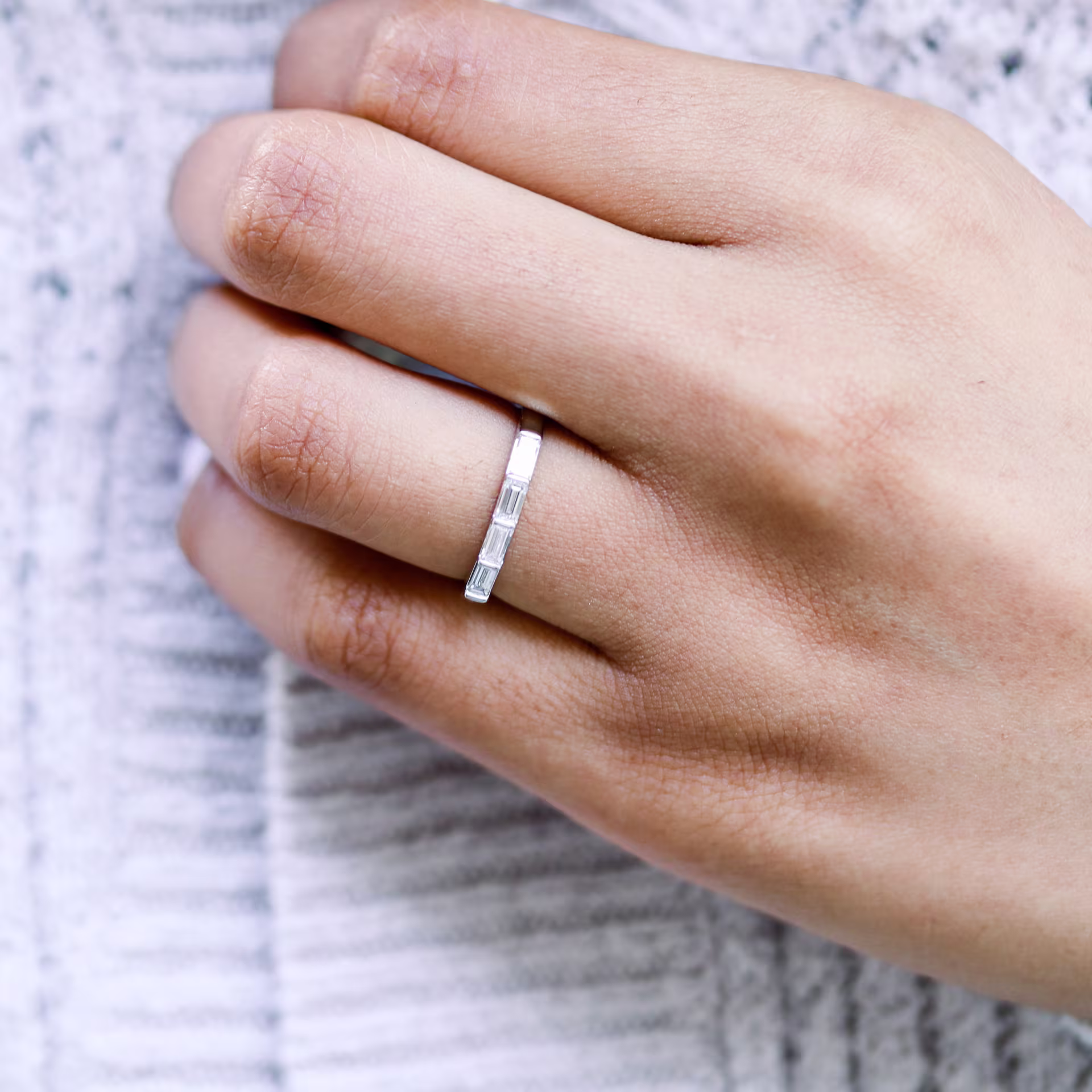 Custom Baguette Lab Diamond Half Eternity Band AD-182