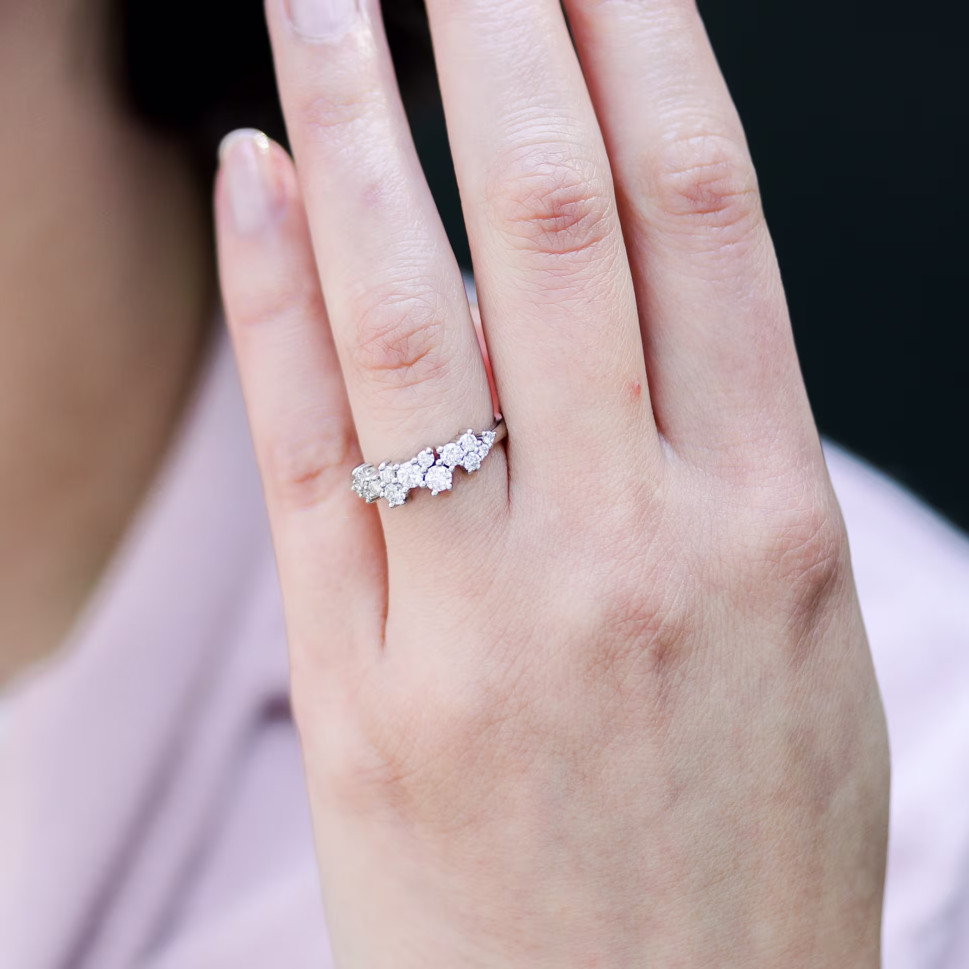 Custom Cluster Lab Diamond Half Eternity Band On Model Ada Diamonds AD-182