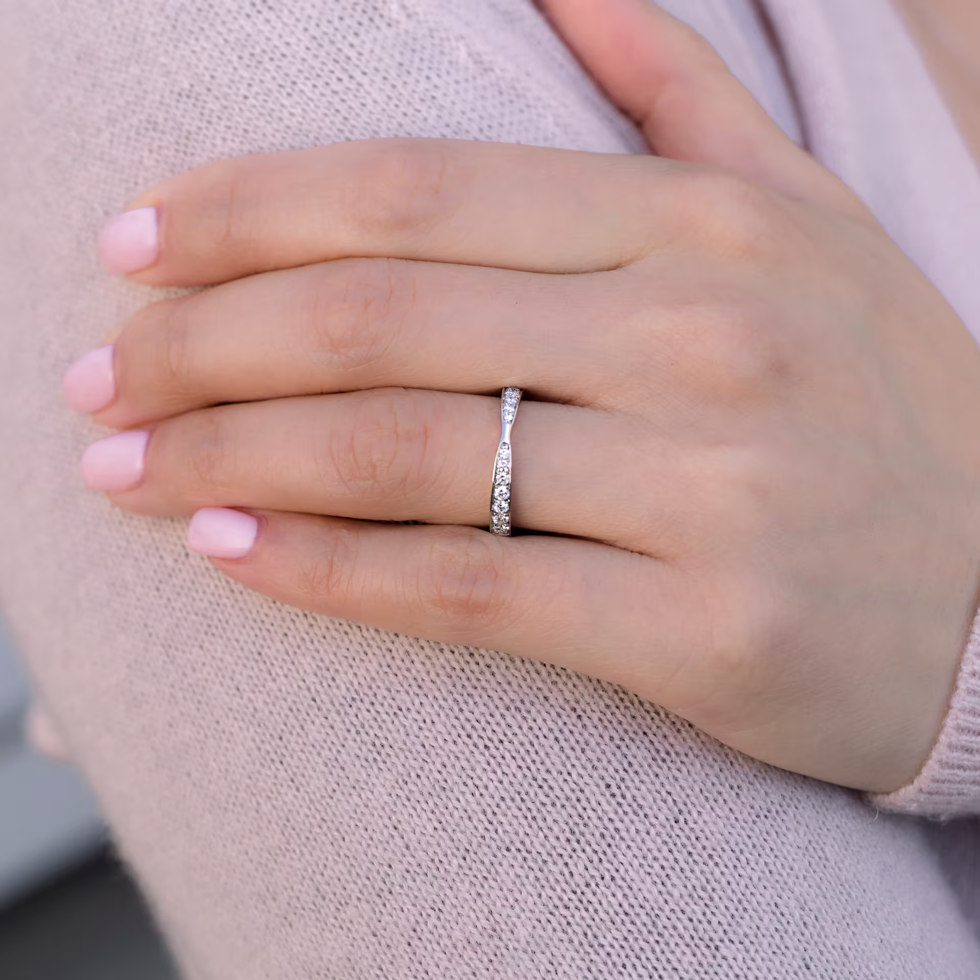 Platinum Custom Half Eternity Band with Lab Diamonds Ada Diamonds Design AD-182 on Model