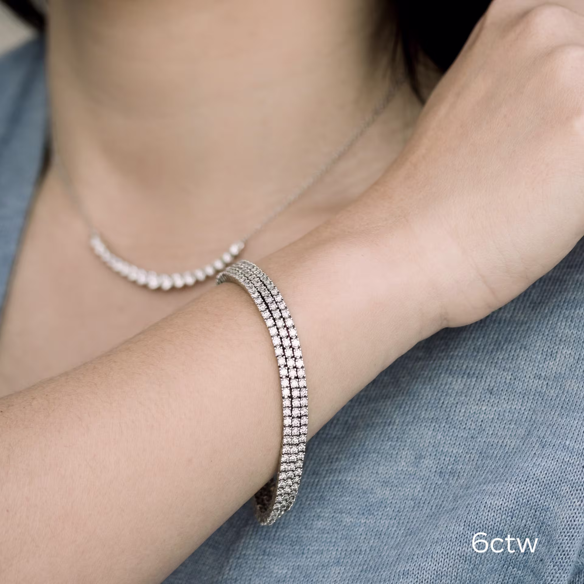 Three Row Tennis Bracelet in 18k White Gold 6ctw