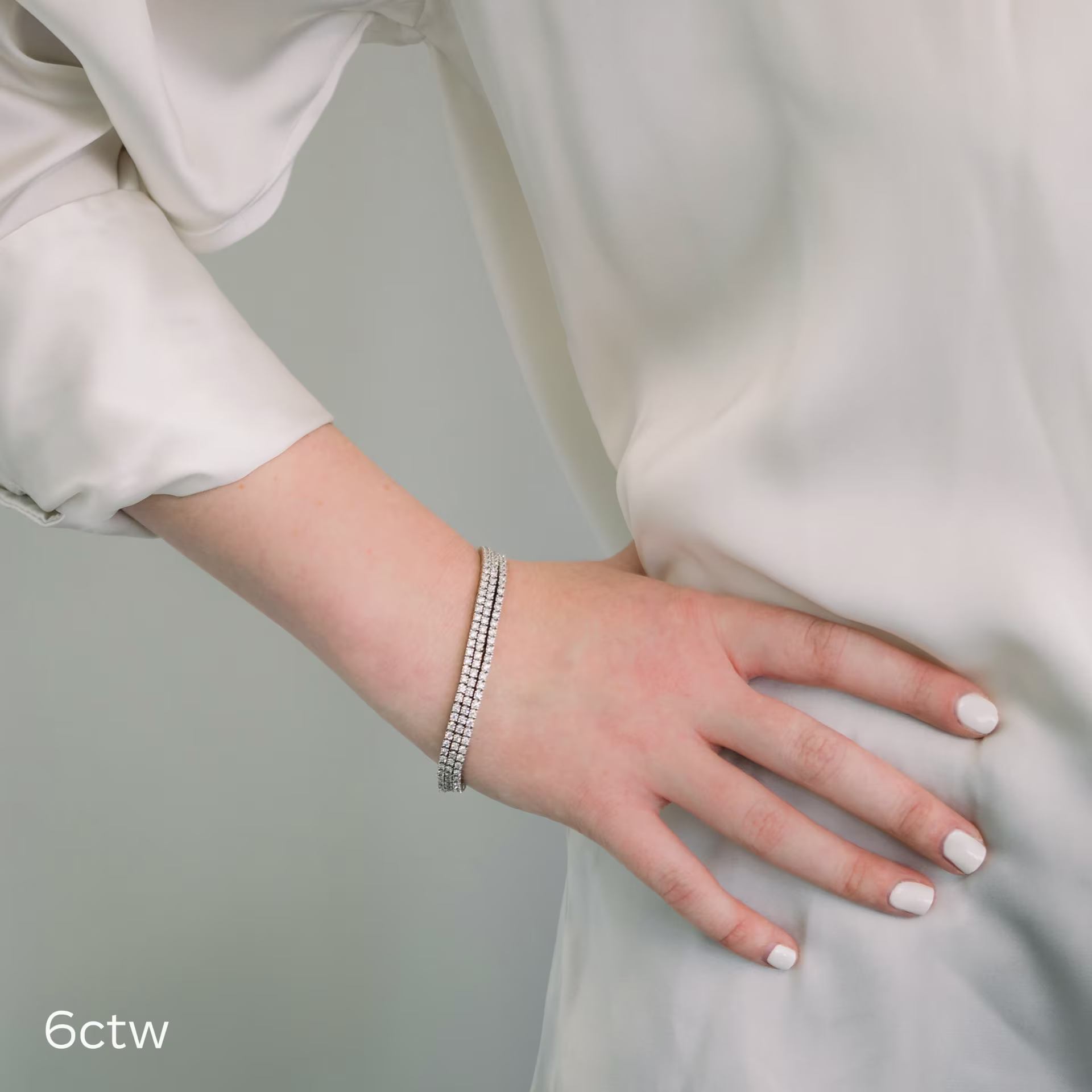 High Quality 6.0 Carat Round Lab Diamonds set in White Gold Three Row Tennis Bracelet (Main View)