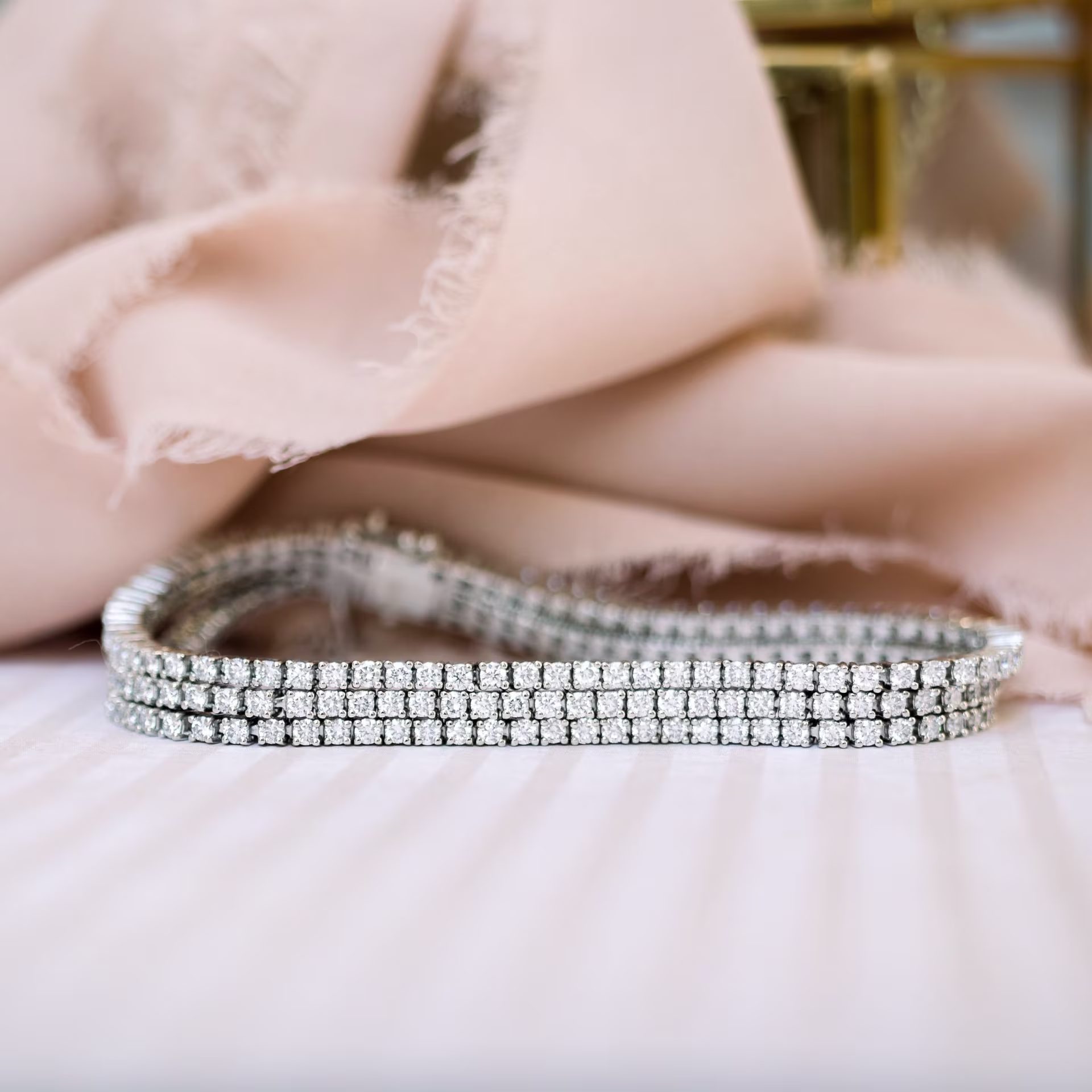 Hand Selected Round Lab Diamonds set in Three Row Tennis Bracelet (Main View)