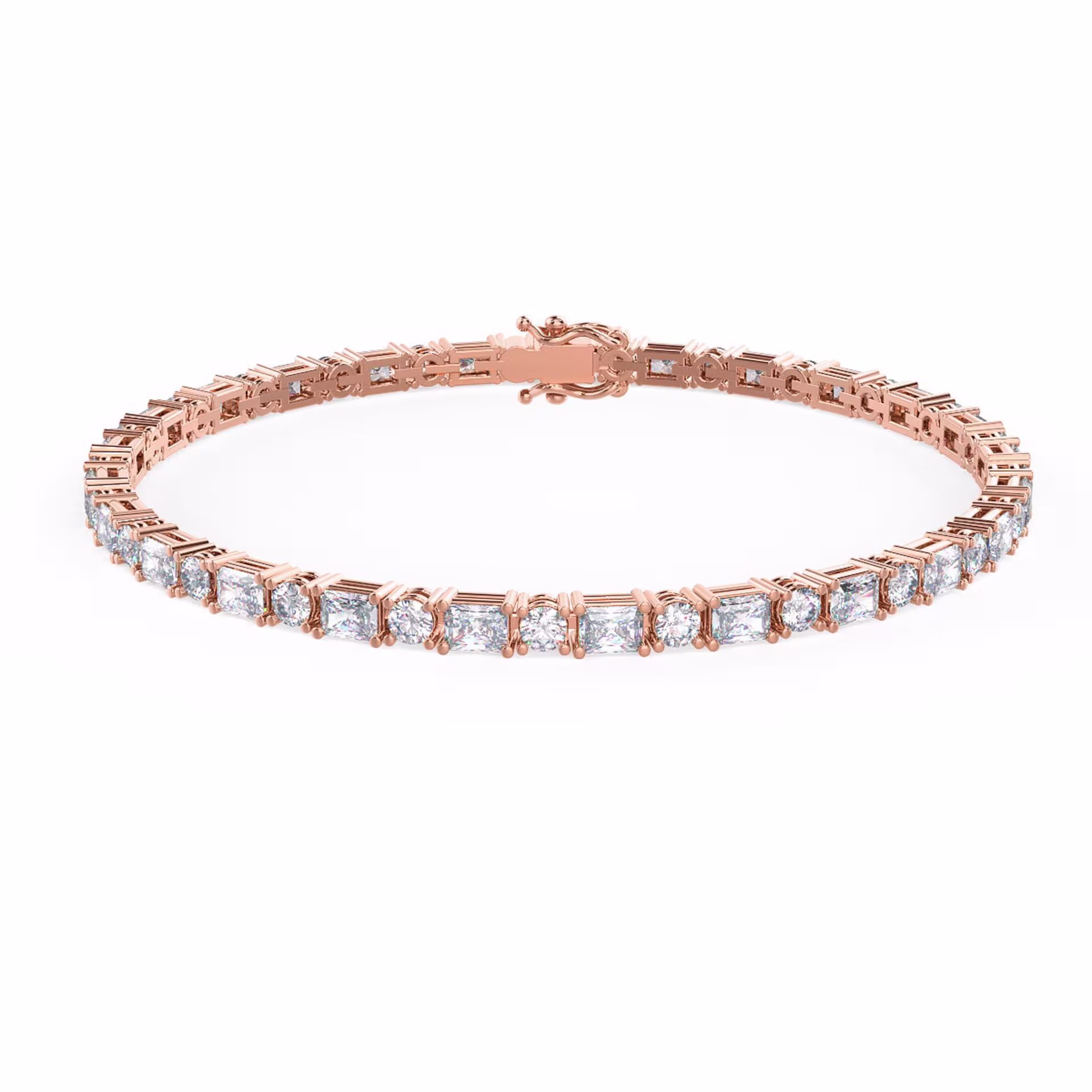 Diamonds set in Rose Gold Emerald and Round Diamond Tennis Bracelet (Main View)