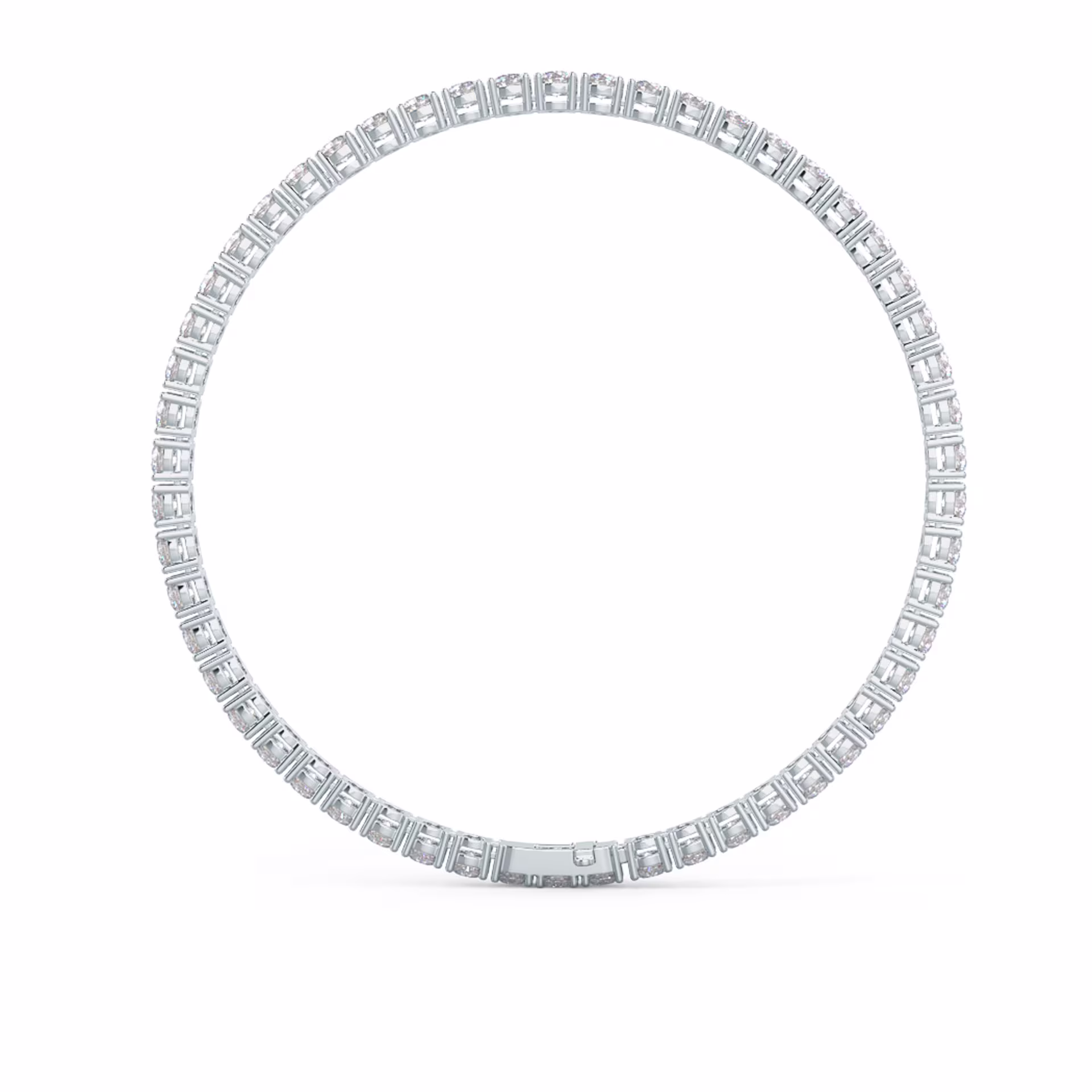 Exceptional Quality 6.0 Carat Round Diamonds set in White Gold Four Prong Tennis Bracelet (Profile View)
