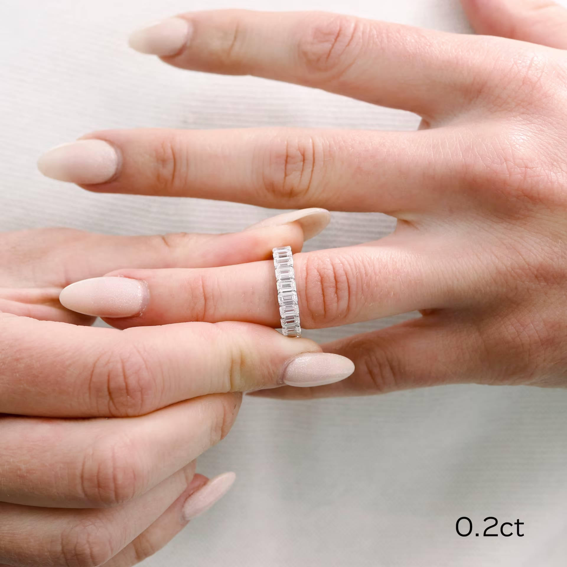 white gold emerald cut lab diamond half band ada diamonds design ad 223 on model