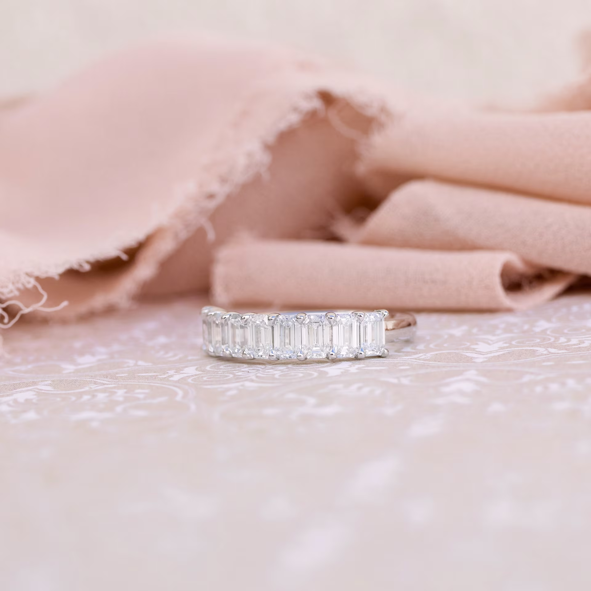 Platinum 1.25ct Emerald Cut Lab Diamond Half Eternity Band Ada Diamonds Design AD-223 on Model