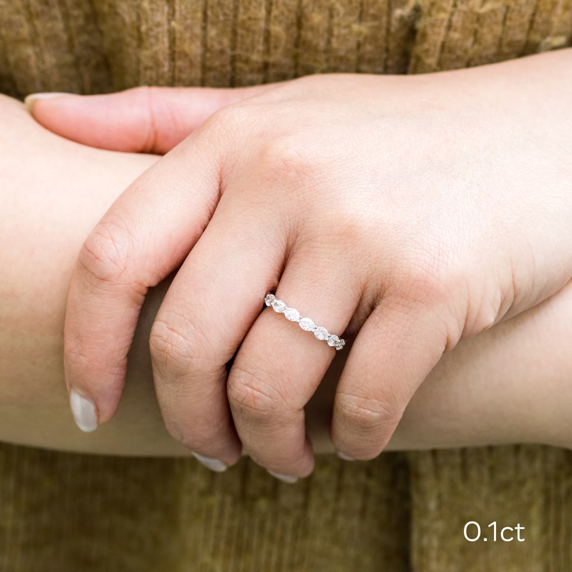 platinum oval cut east west lab diamond eternity band ada diamonds design ad 300 on model