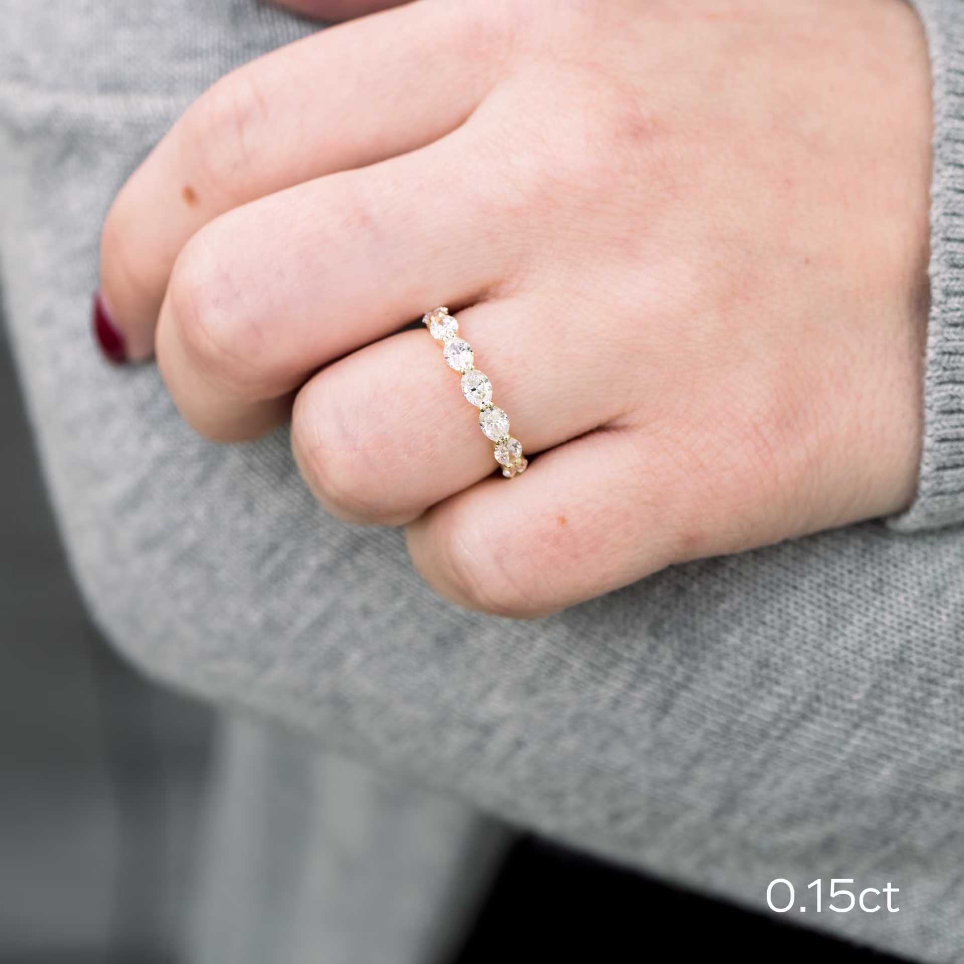 yellow gold east west lab grown diamond eternity band ada diamonds design ad 300 on model