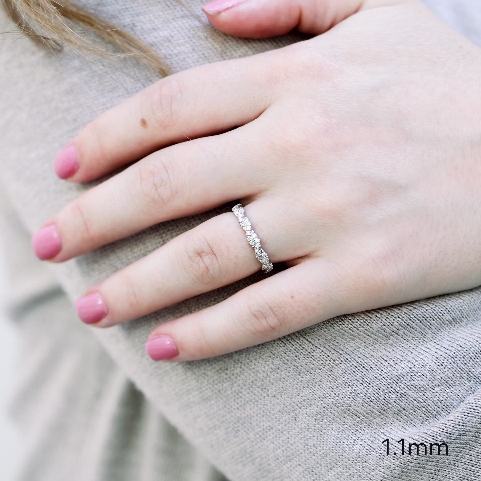 platinum 0.35ct infinity twist lab diamond eternity band ada diamonds design ad 086 on model