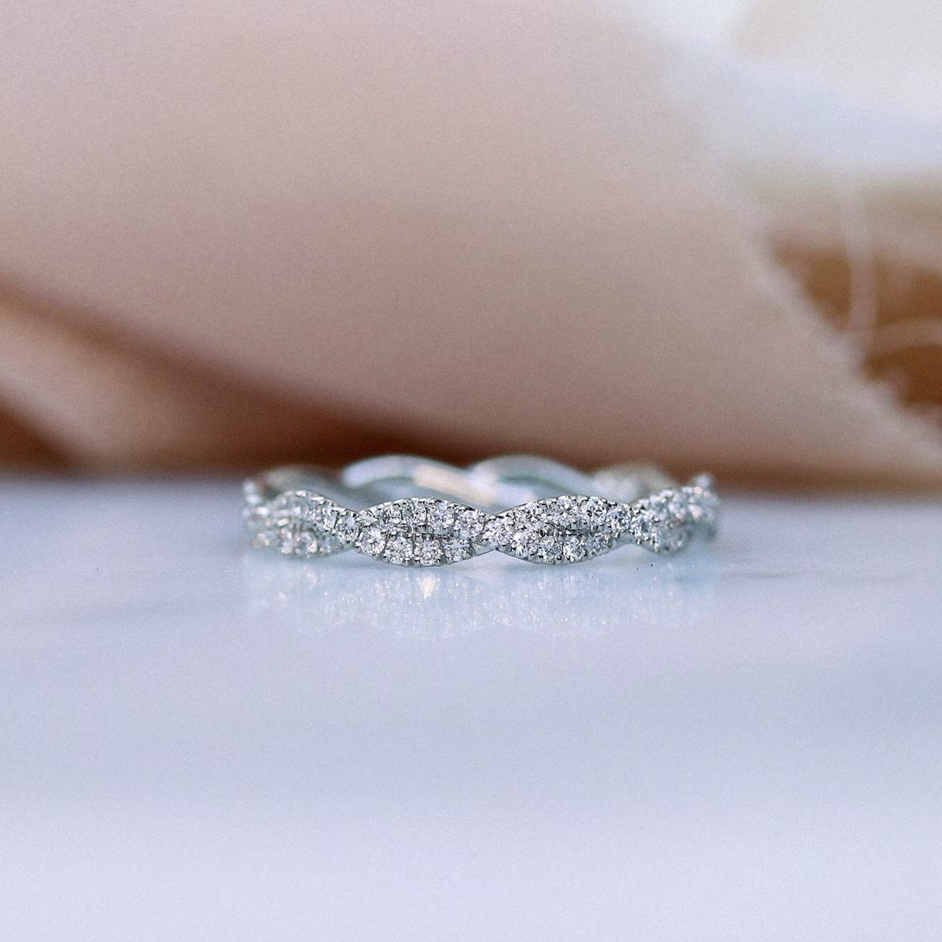 half carat platinum twisting lab diamond wedding band