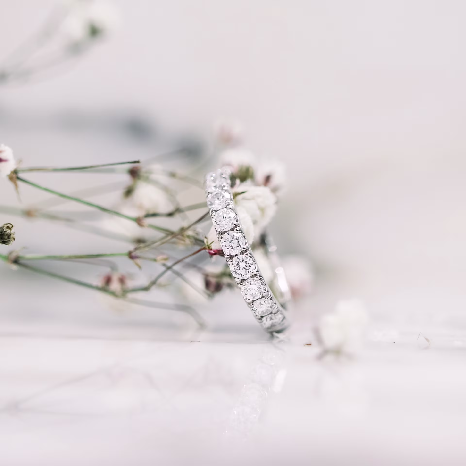 platinum half carat wedding band with lab diamonds