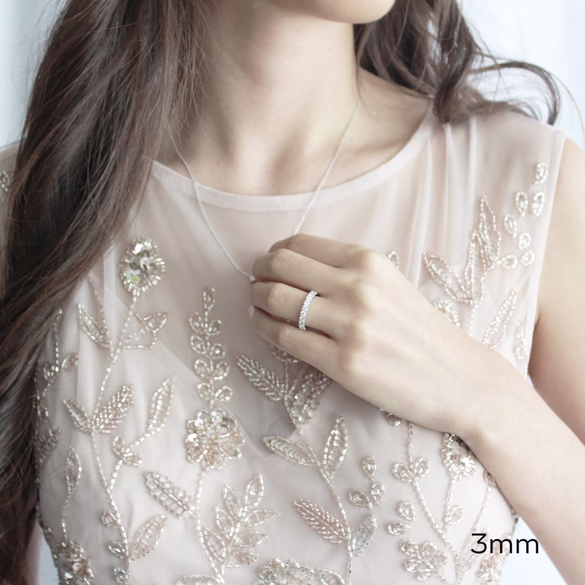 white gold round 3mm lab diamond half band ada diamonds design ad083 on model