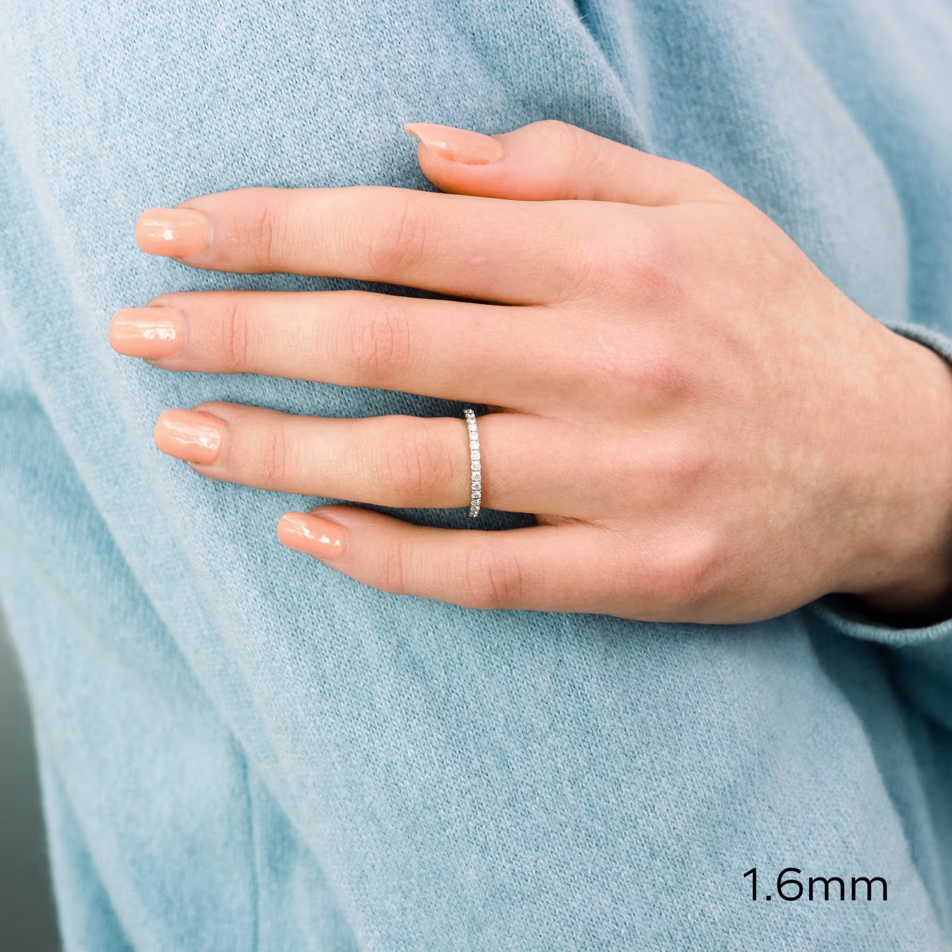 platinum u pave three quarter lab diamond eternity band ada diamonds design ad 083 on model