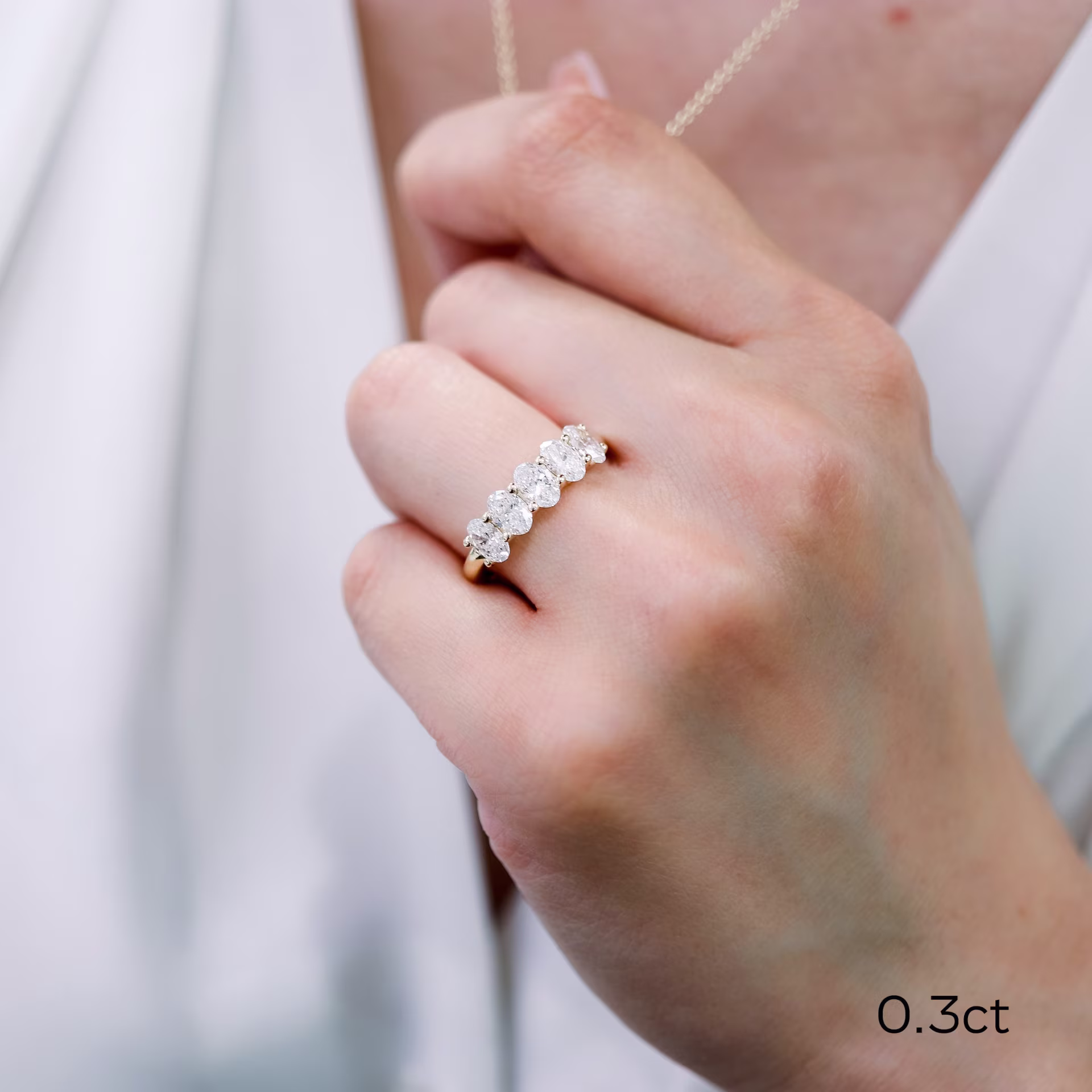 14k Yellow Gold Oval Five Stone Lab Diamond Wedding Band Ada Diamonds Design AD-238 on Model