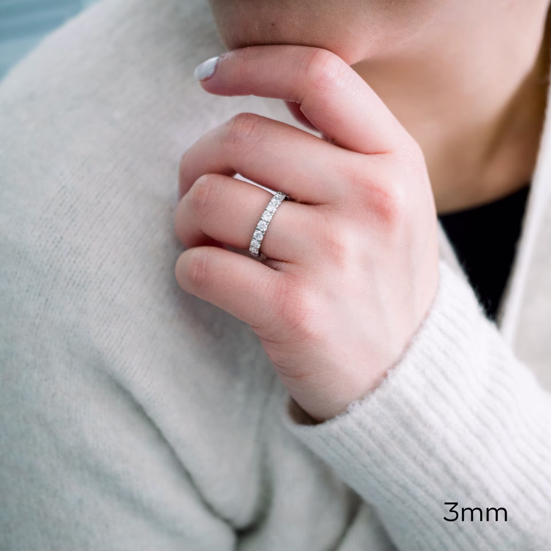 platinum u pavé eternity band with 3mm round lab diamonds ada diamonds design ad 171 on model