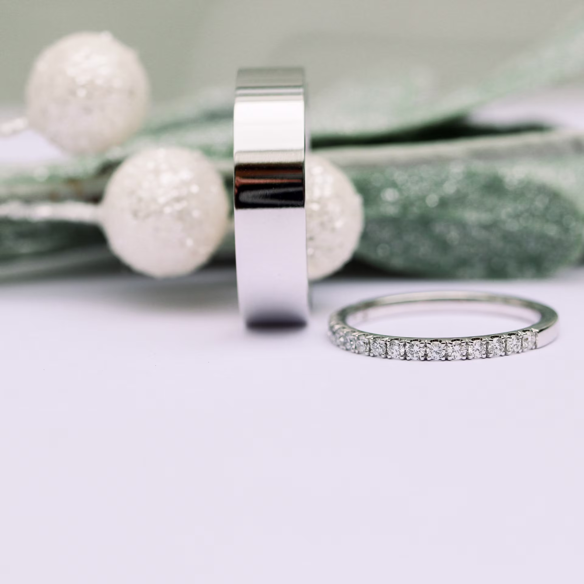 Men's Classic Flat Ring and Lab Diamond Half Eternity Band Ada Diamonds AD-083 and AD-219