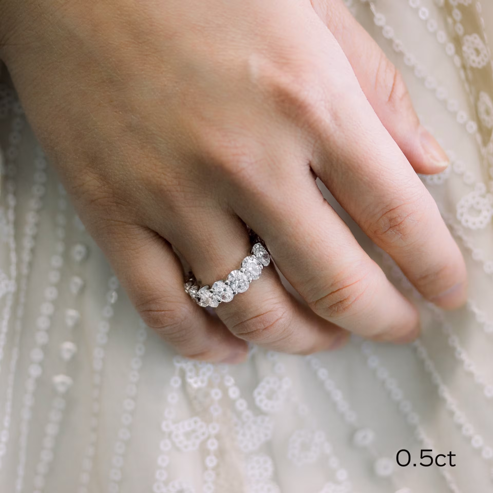 platinum 7 carat oval cut lab diamond eternity band ada diamonds design ad 193 on model