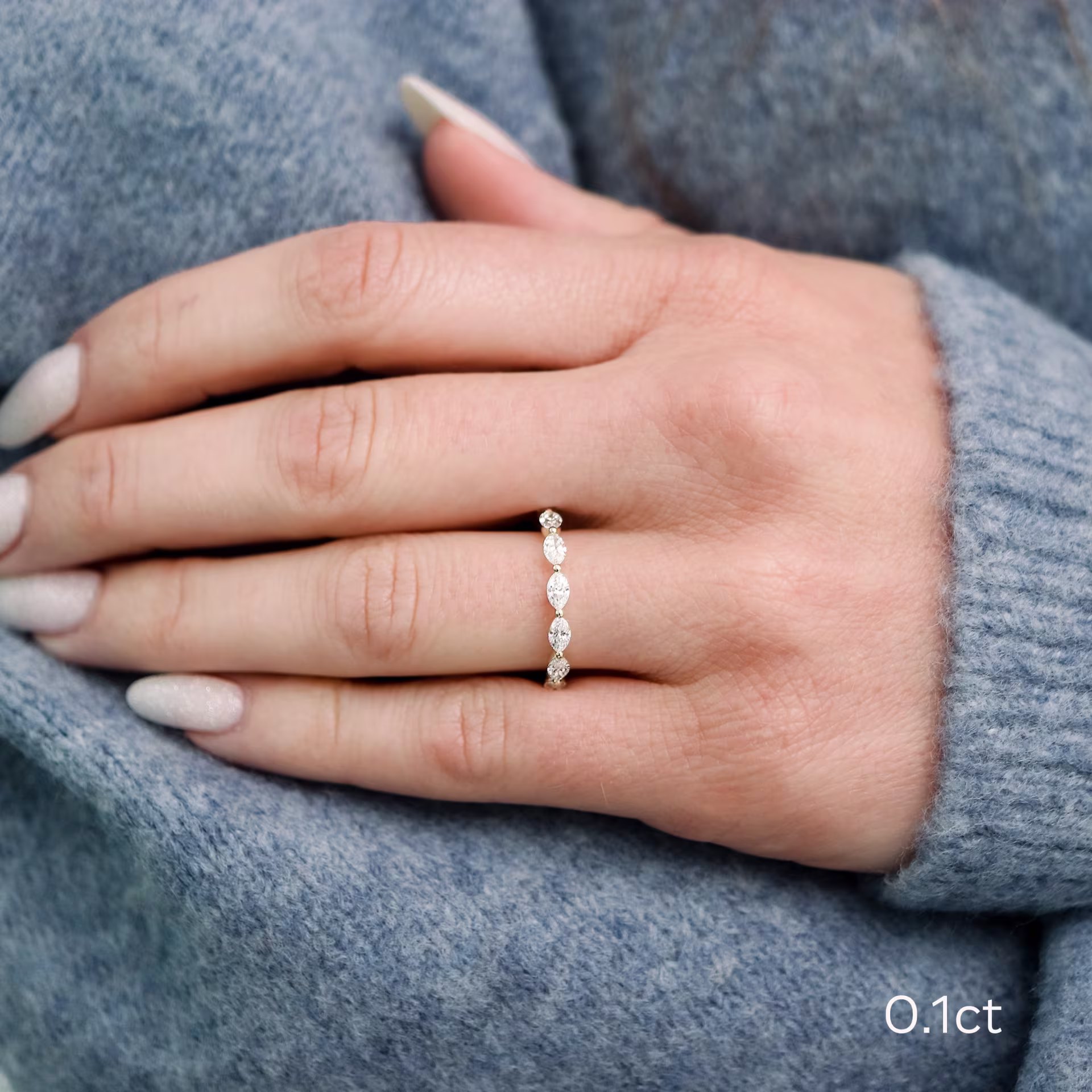 platinum marquise east west three quarter wedding band ada diamonds design ad 270 on model