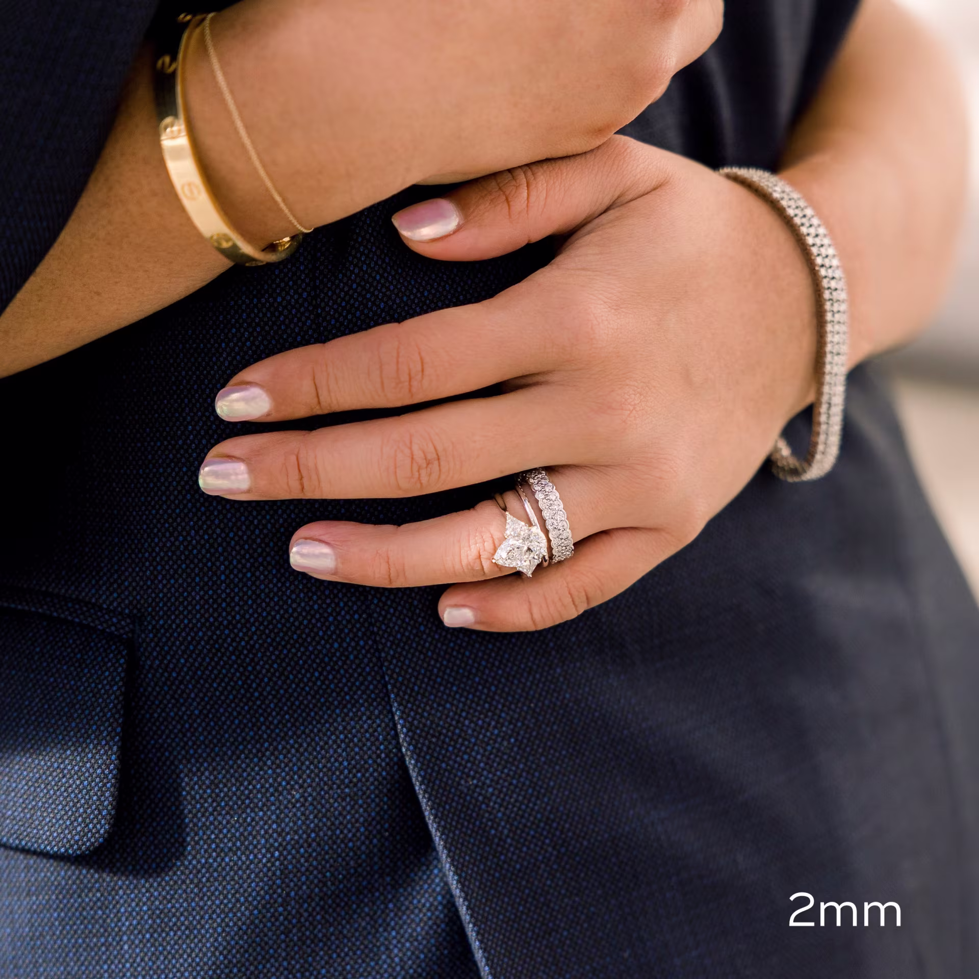 round two row bezel set lab diamond wedding band in platinum