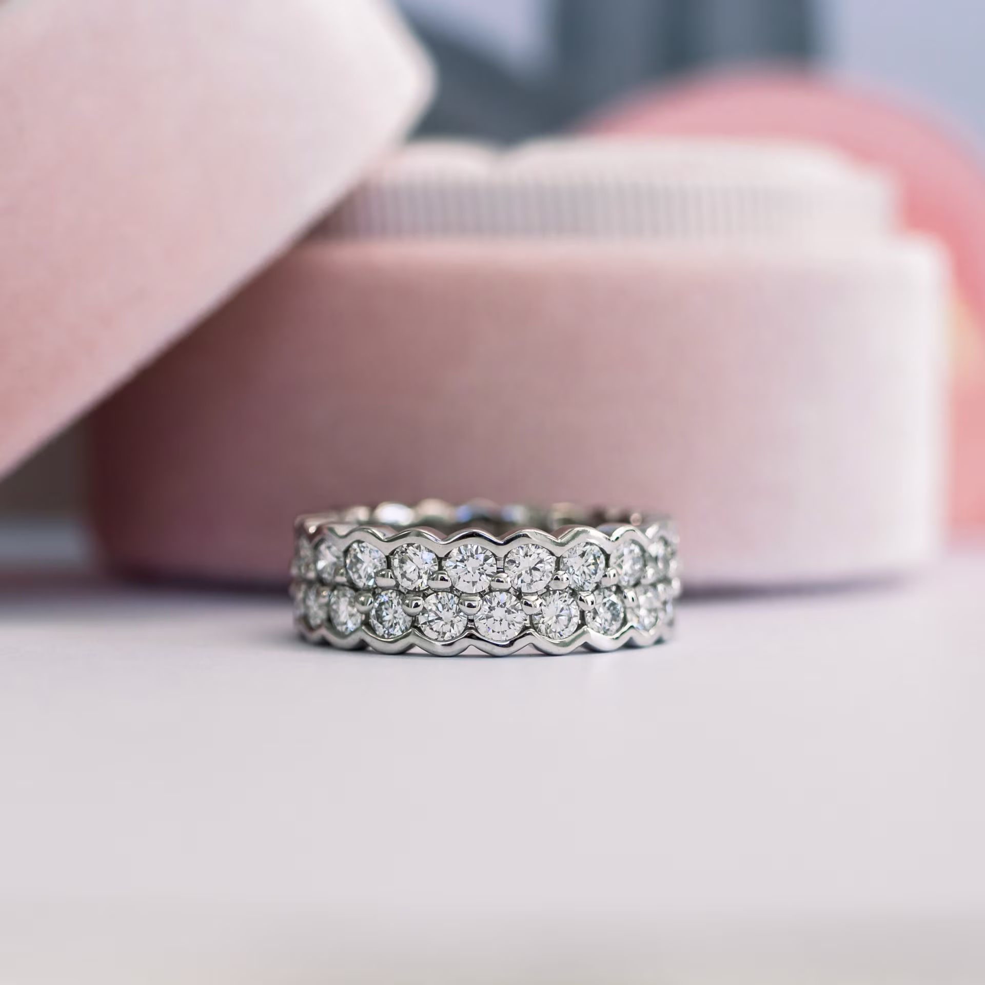 Platinum 3 Carat Round Two Row Lab Diamond Bezel Eternity Band Ada Diamonds Design AD-232 Artistic