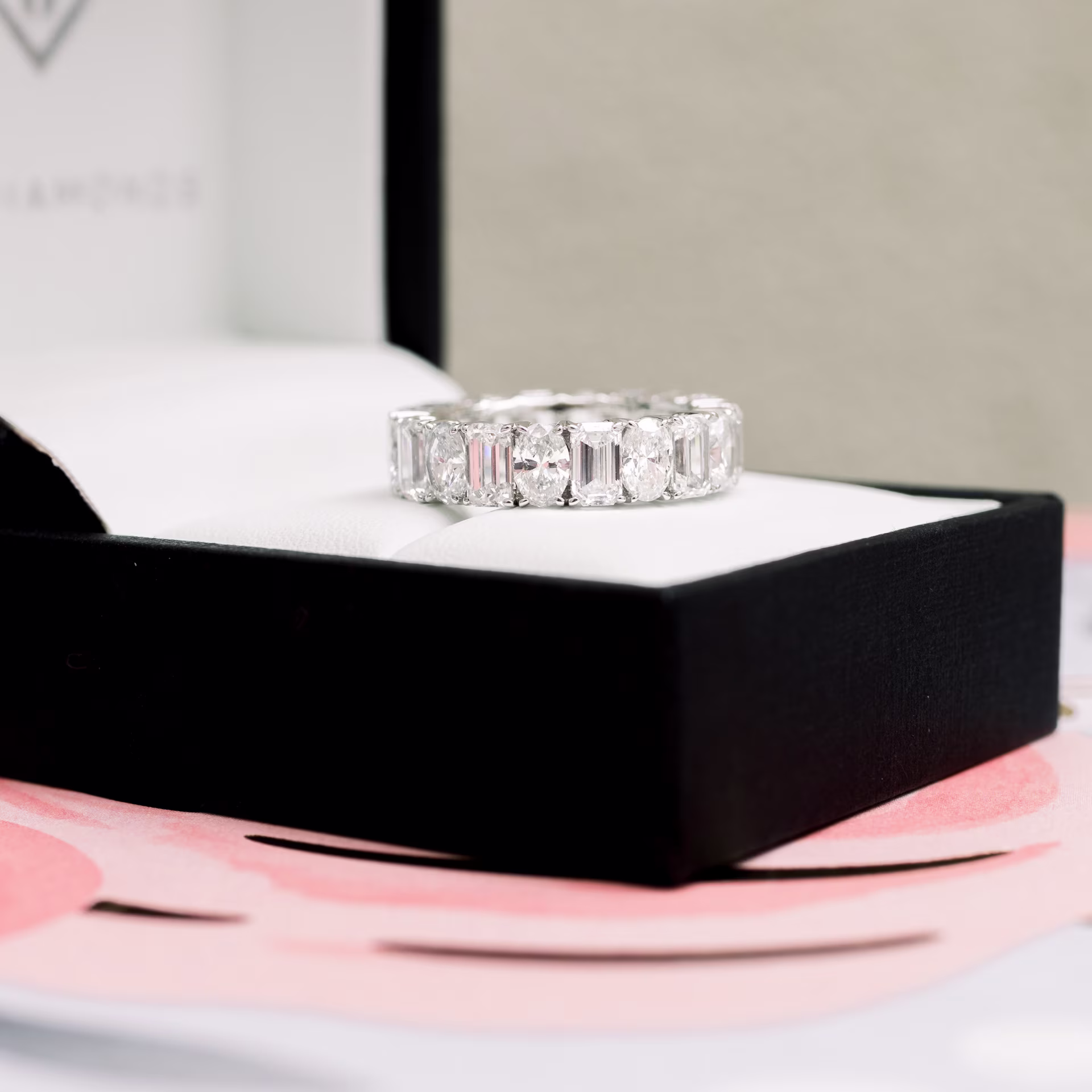 Platinum 5ct Emerald Cut and Oval Lab Diamond Wedding Band Ada Diamonds Design AD-290 In Box