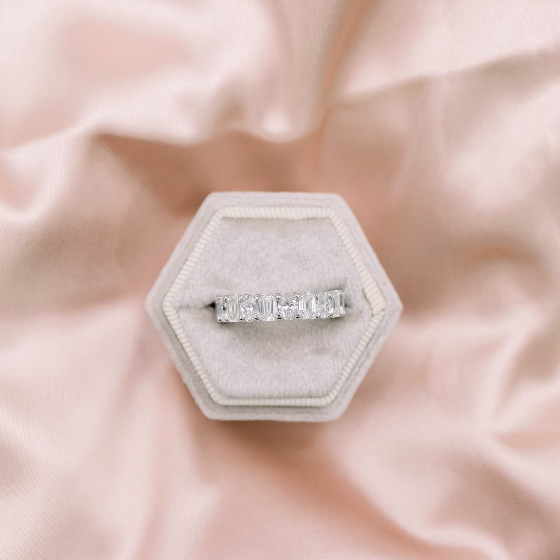 platinum 6 ct alternating emerald cut and oval lab diamond wedding band ada diamonds design ad 290 in box